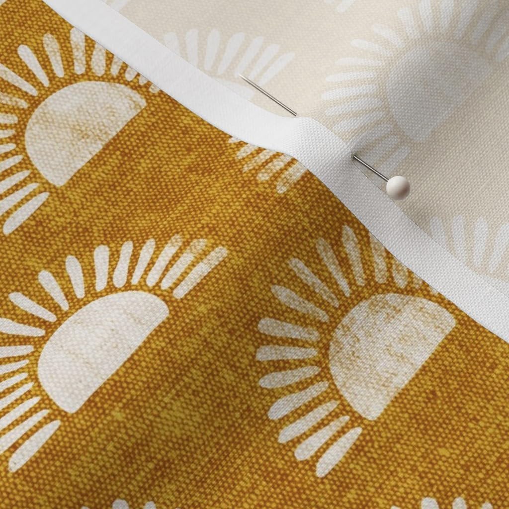 Spoonflower Fabric - Small Scale Sunshine Block Print Boho Sun Cream Golden Mustard Suns Printed on Petal Signature Cotton Fabric Fat Quarter - Sewing Quilting Apparel Crafts Decor