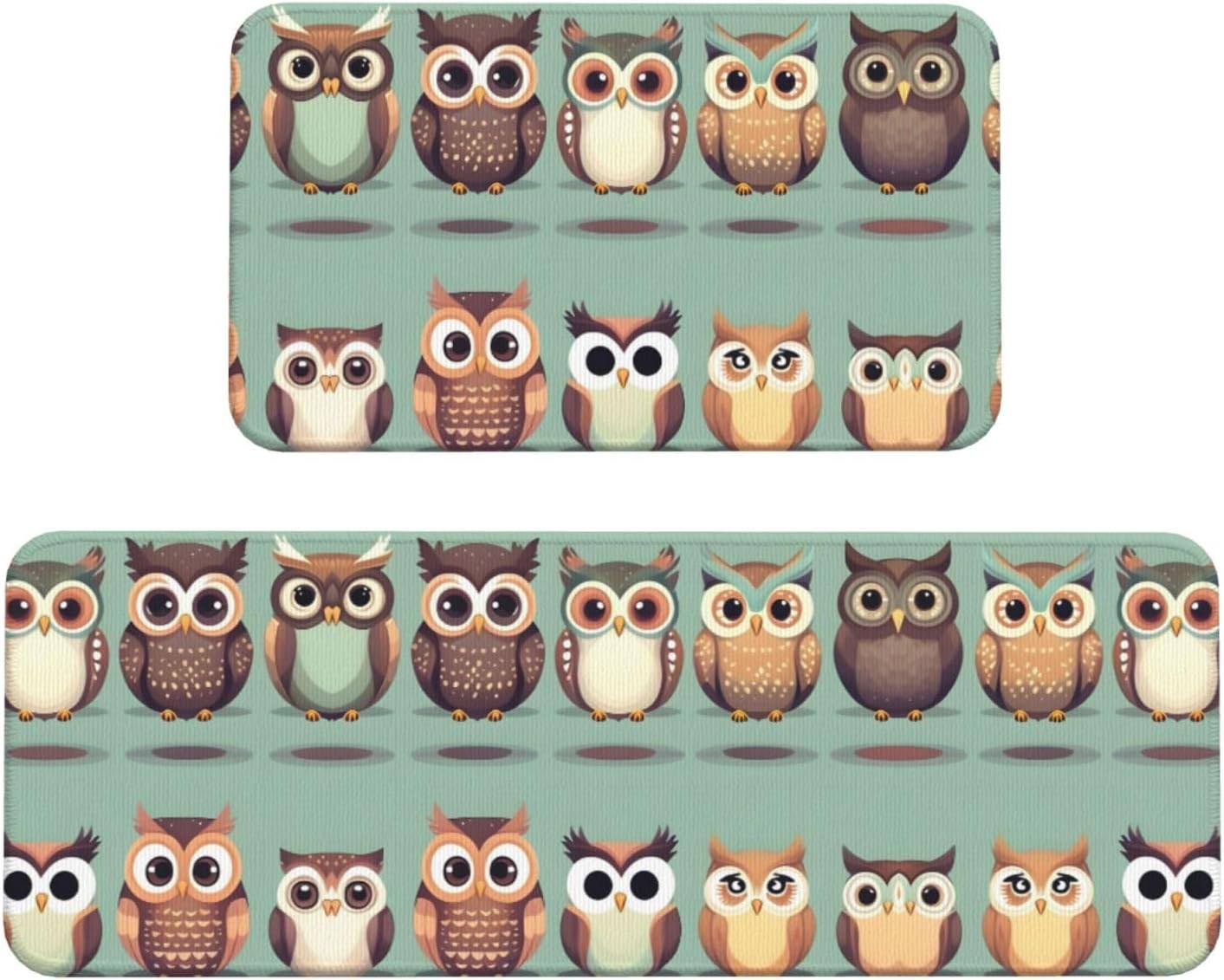 Cartoon Owls Cute Print Kitchen Floor mat Anti-Fatigue mat 2 Sets of Dining Room Sink Carpet Anti-Slip