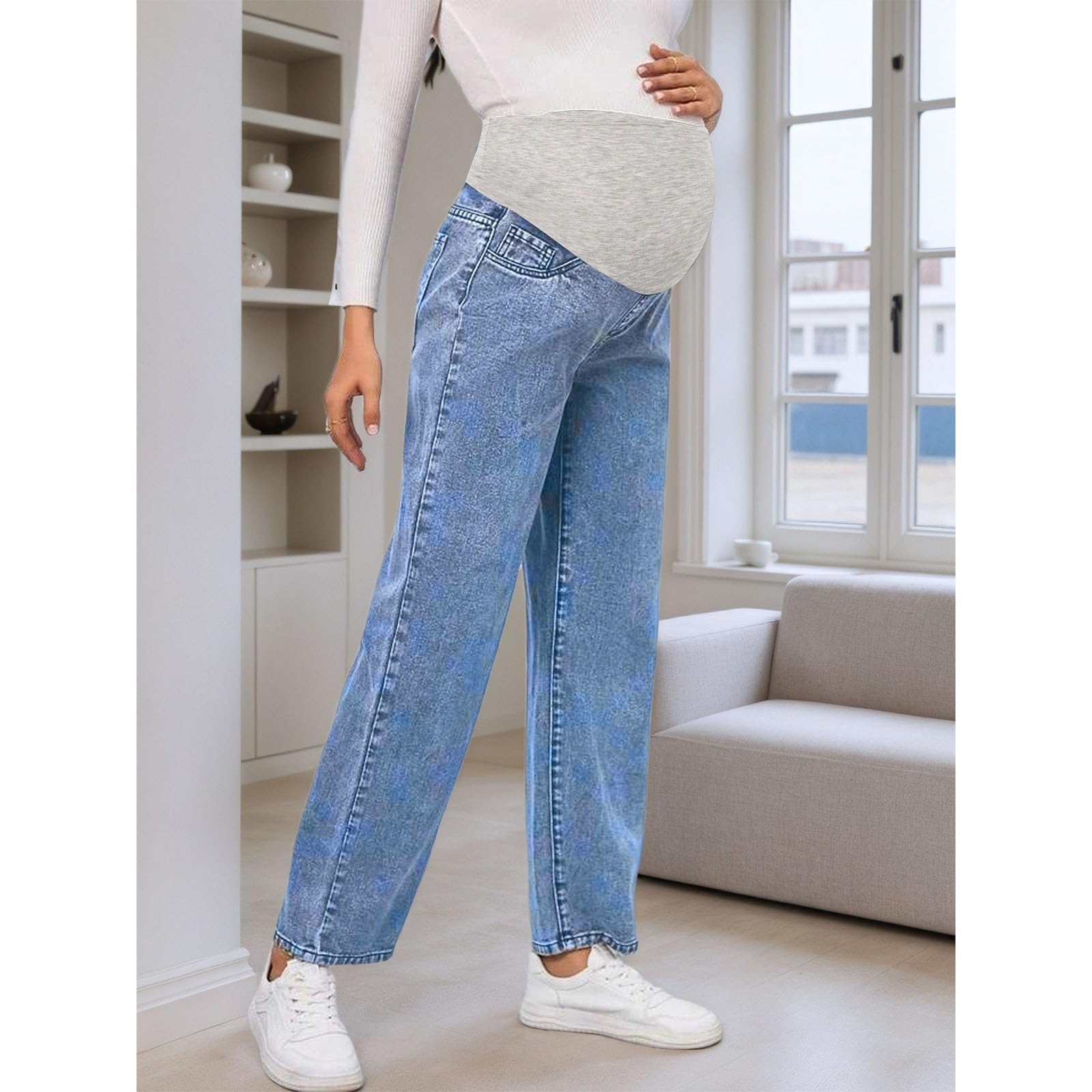 Umstandshose Damen Jeans Hohe Taille Weites Bein M-2XL Elegant Stretch Umstandsmode Schwangerschaftshose Freizeit Yogahose Frauen Lounge Hosen Freizeithose