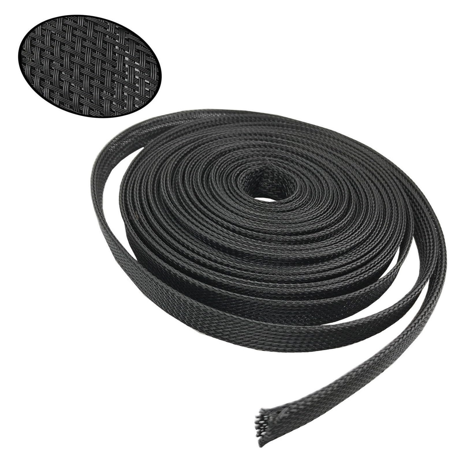 Gaine Cable Gaine tressée isolée Noire, 1/5/10/50/mètre, 4/6/8/10/12/14/20/25mm, Manchon de Protection for Presse-étoupe(35MM,10 Meters)