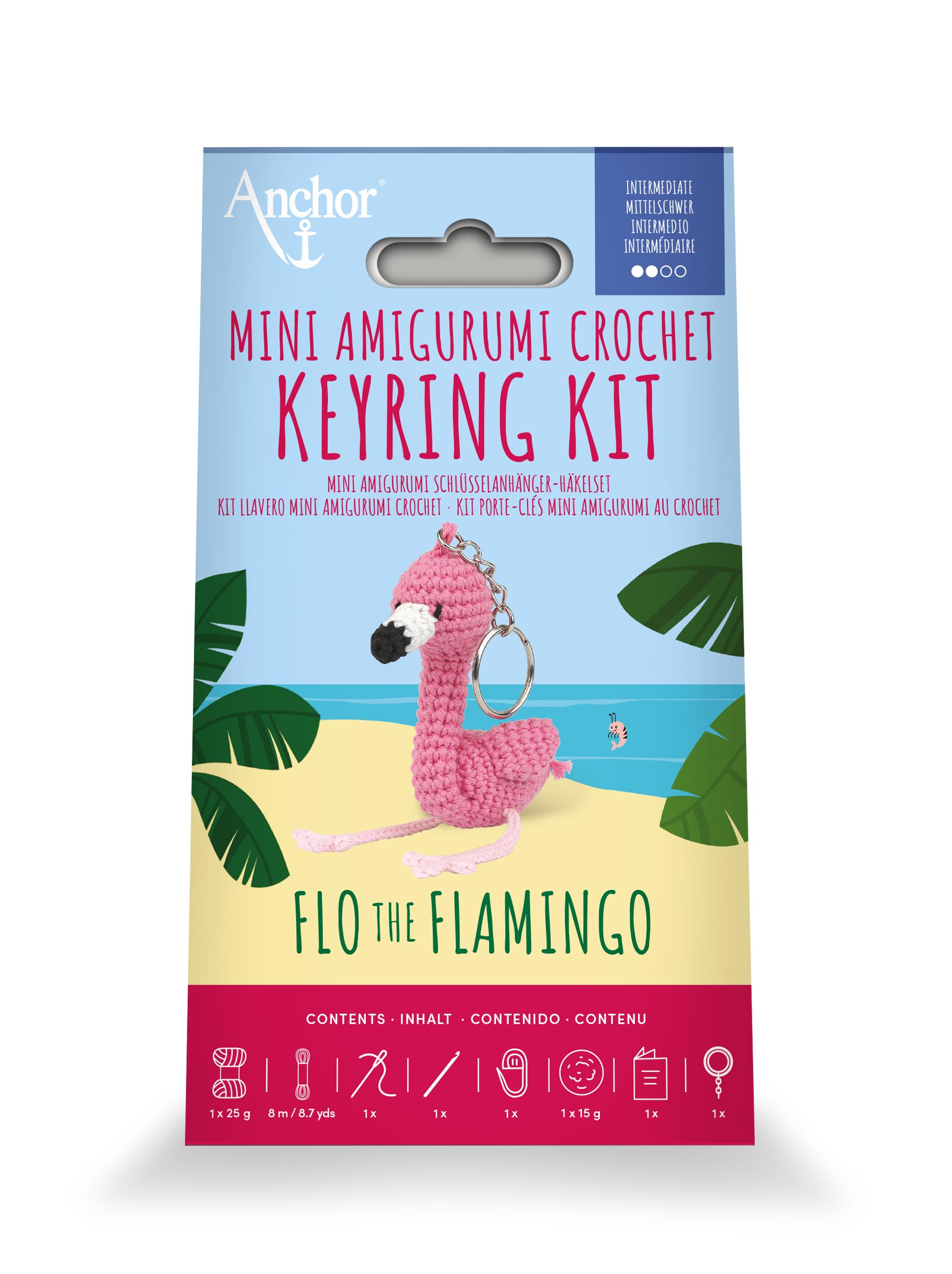 DMC Anchor Flo the Flamingo Mini Amigurumi Keyring Kit