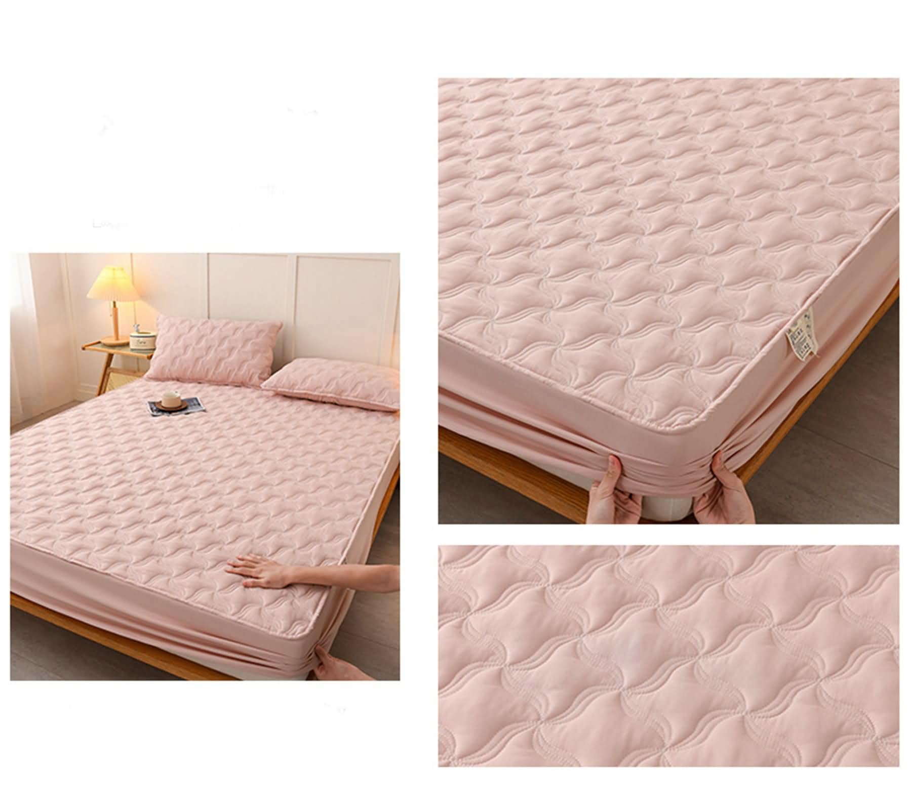 Daesar - Bajera y 2 Fundas de Almohada,Sabanas de Verano Algodón Lavado Patrón de Geométrico Juego Sábanas Rosa,150 x 200 x 30 cm