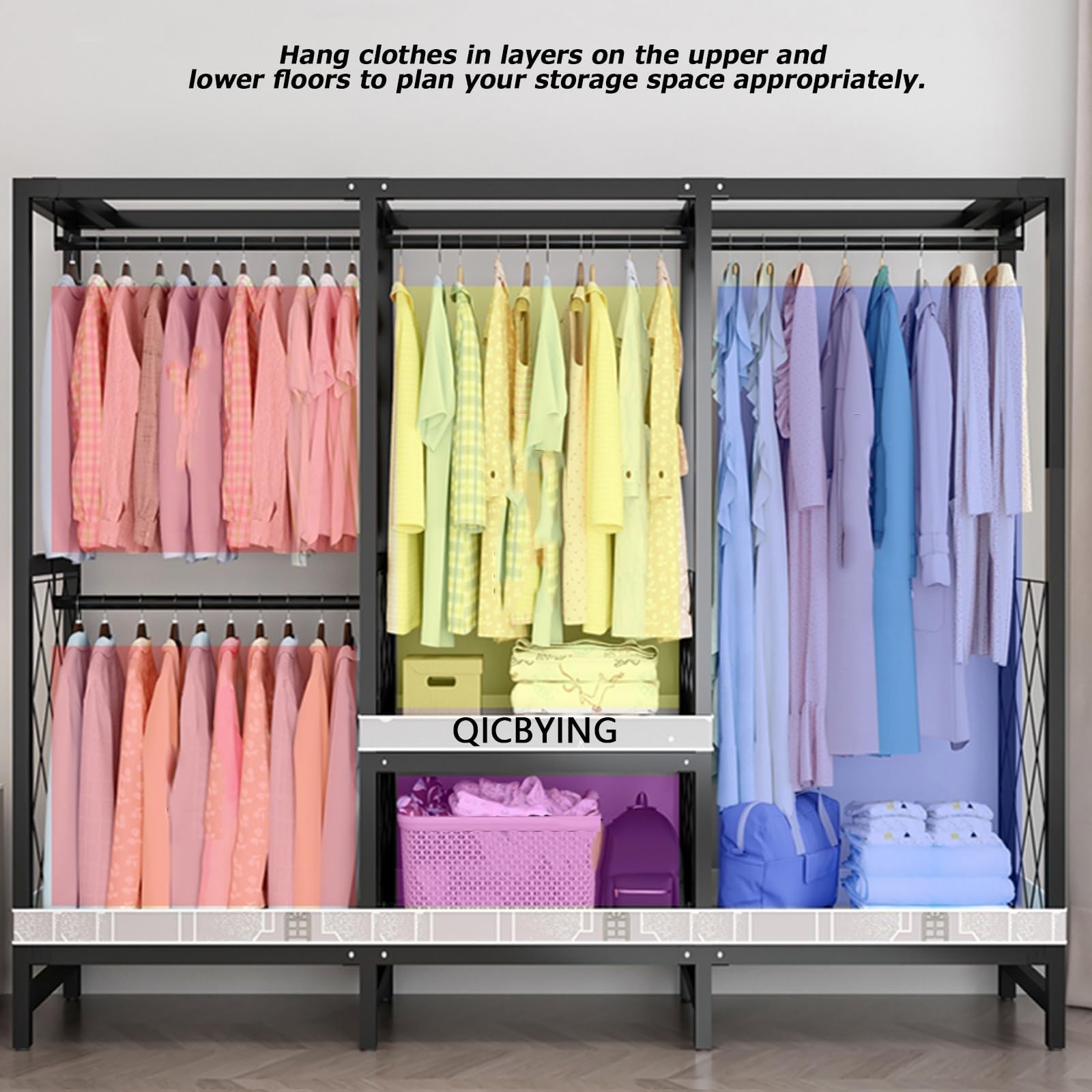 EnHomee 79" H Heavy Duty Clothes Rack With Cover Loads 450LBS Portable Closet Wardrobe Rolling Garment Rack With Adjustable Wire Shelves White - View #6
