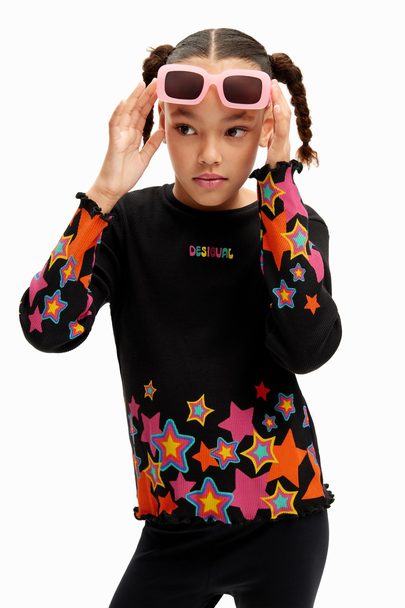 Desigual Girl's Girl Knit T-Shirt Long Sleeve T-Shirt, Black