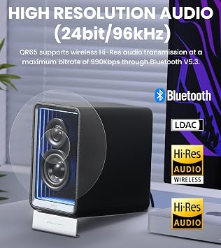 Edifier QR65 Desktop Active Monitor with 2.75 Long-Throw Aluminum Diaphragm mid-Low Drivers, Hi-Res Audio, Brilliant Light Effects, 70W Output Power Bluetooth Speakers with Stands - Black