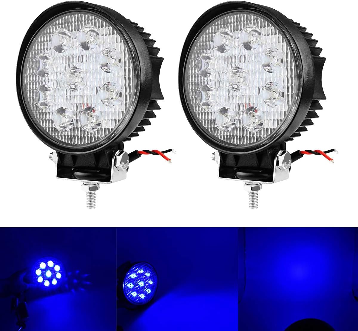 AUXMOTECDSS Tuning 2PCS 27W SPOT Blue Round Work LED Light Fog Offroad Off Road Lights Driving Lamp Waterproof for Pickup UTV Truck Car Boat SUV Jeep Boat 4WD ATV 12V 24V 4x4 Tractor Motorcycle
