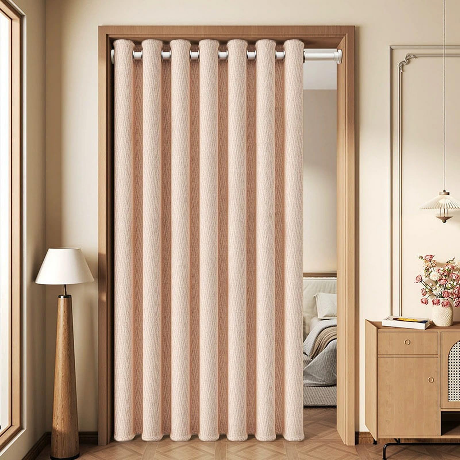 Tenda oscurante per porta, 300 g/m², 100% isolamento termico, insonorizzata e antivento, resistente alle pieghe, moderna, per patio, soggiorno, camera da letto e cucina