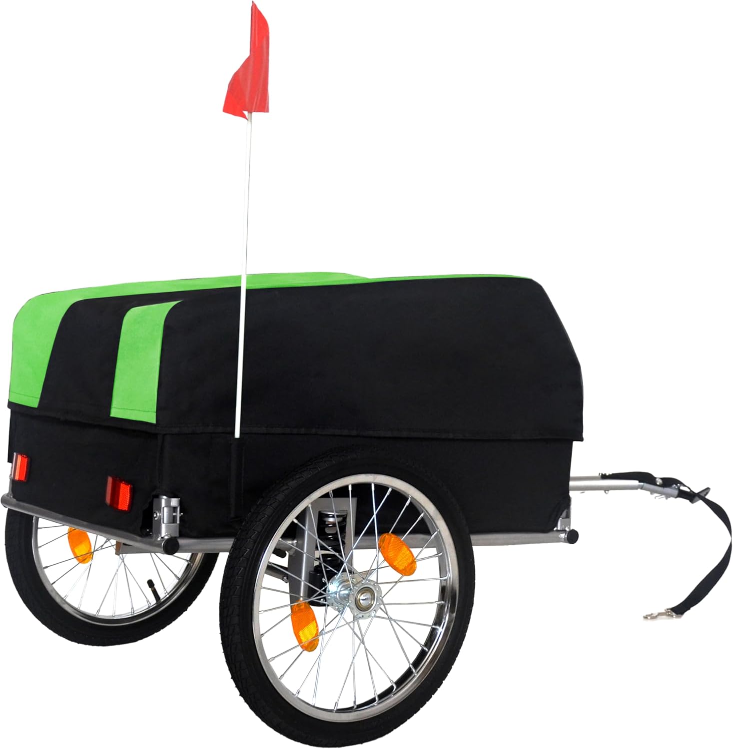 Heavy-Duty Bike Cargo Trailer with Removable Waterproof Cover – 88 lbs Capacity, 16" All-Terrain Wheels & Foldable Design for Camping, Groceries, Green Black