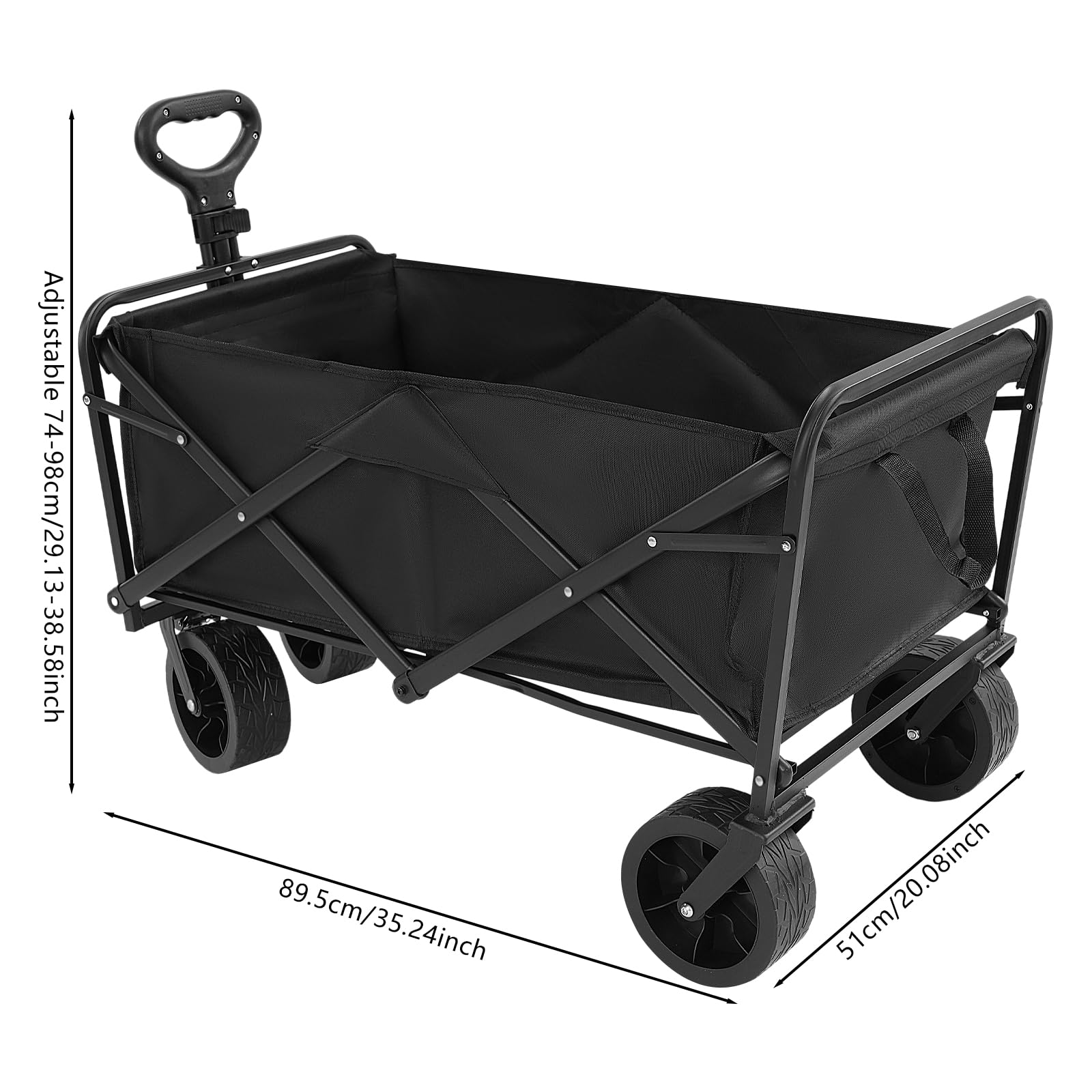 Carretilla de mano plegable de 5/8 pulgadas, carro de camping plegable con asa, capacidad de carga 90 kg/115 kg, carro de mano plegable, 4 ruedas desmontables para compras, camping, jardín (negro, 8