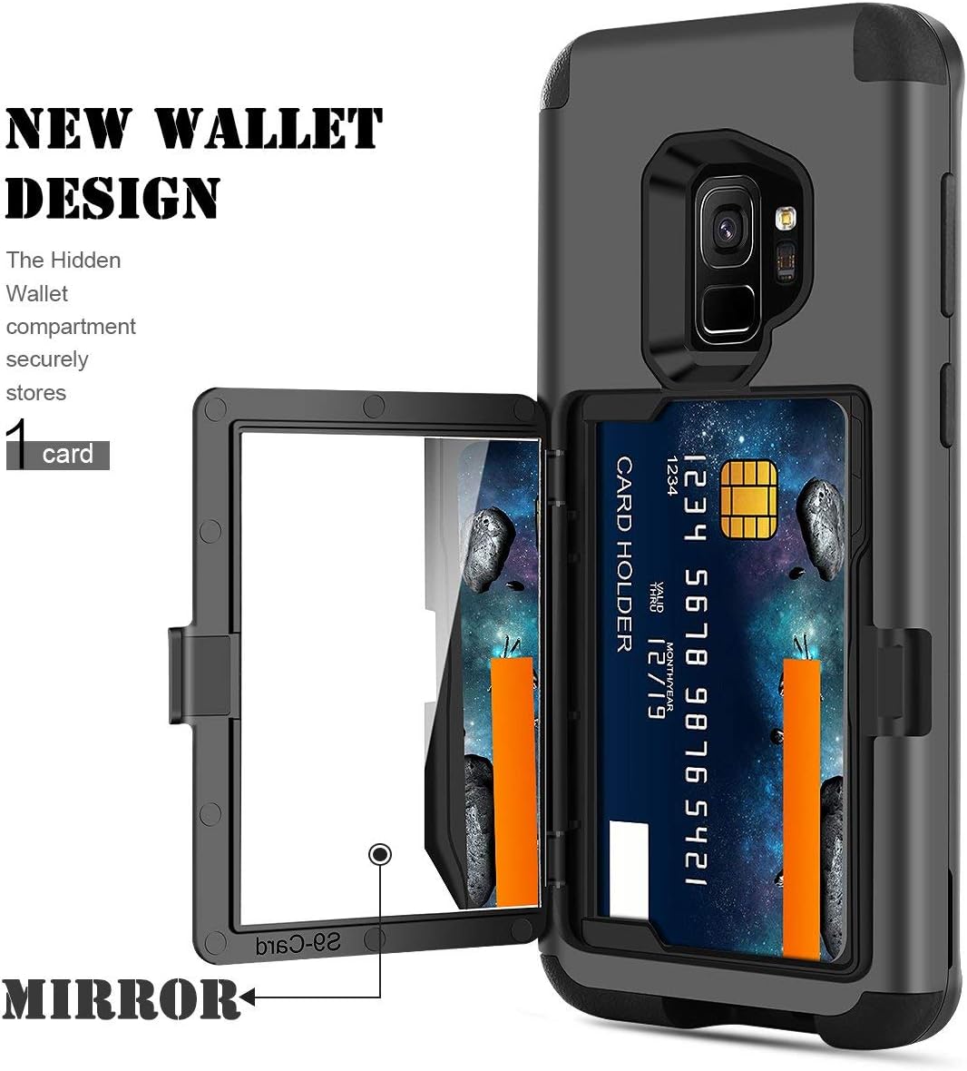 BENTOBEN Case for Galaxy S9, Slim Shockproof Heavy Duty Rugged 3 in 1 Hybrid Soft TPU Bumper Hard PC Cover Anti-Scratch Full-Body Protective Case with Card Slot Holder for Samsung Galaxy S9, Black