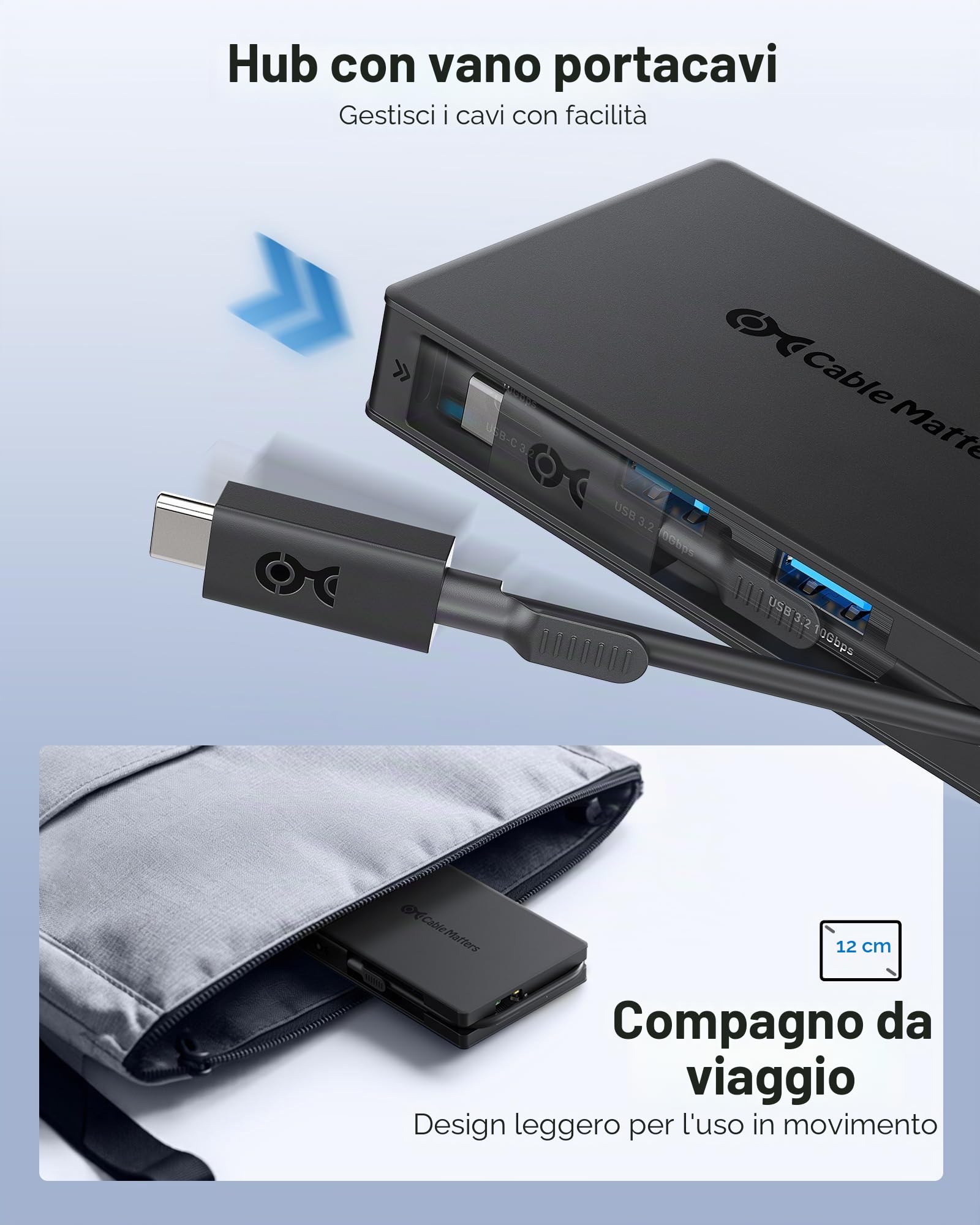 Cable Matters Hub USB-C 8 in 1 doppio HDMI, PD 140 W | PD 140 W, Ethernet Gigabit, Dati 10 Gbit/s su 3 porte USB-C/USB-A e 1 porta USB2.0