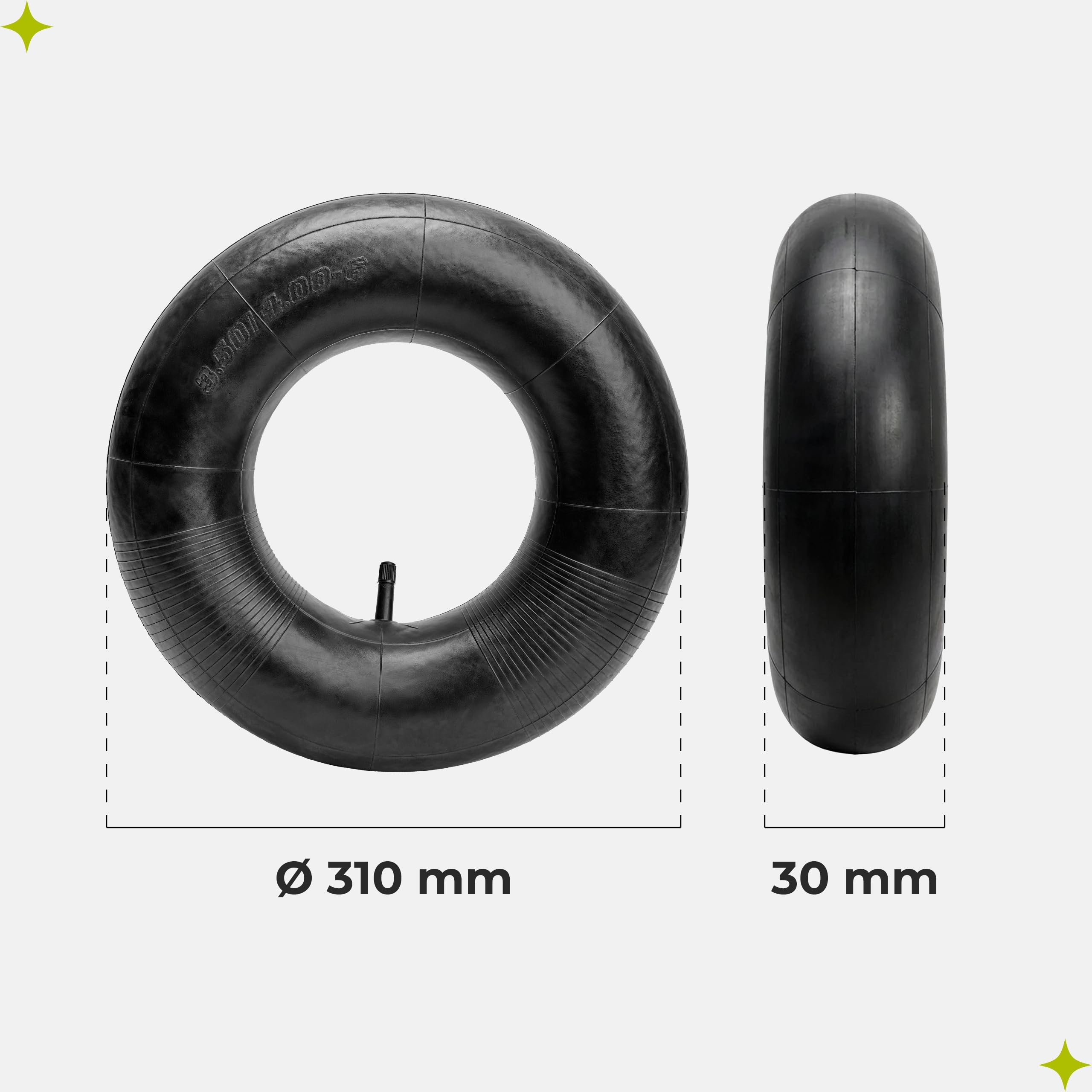 Roue De Brouette 4.00-6 Garronda Pneumatique Avec Axe Et Roulements - 320x90mm Jante Acier, Moyeu 97mm Alésage 12mm