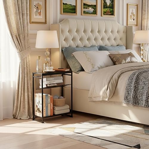 Miniatura 37 de Dulcii Mesa auxiliar pequeña para espacios pequeños - Mesa auxiliar delgada con revistero, mesa auxiliar estrecha para sala de estar, mesita de