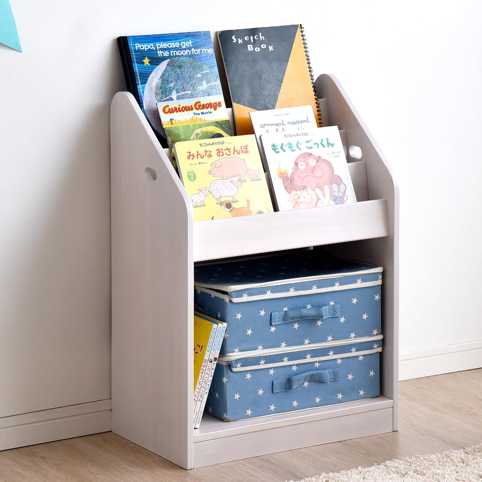 90cm 現役ママが考えた絵本ラック　絵本棚 天然　タンスのゲン　モンテッソーリ 幅90cm］現役ママが考えた 絵本ラック 天然木 おもちゃ収納 完成