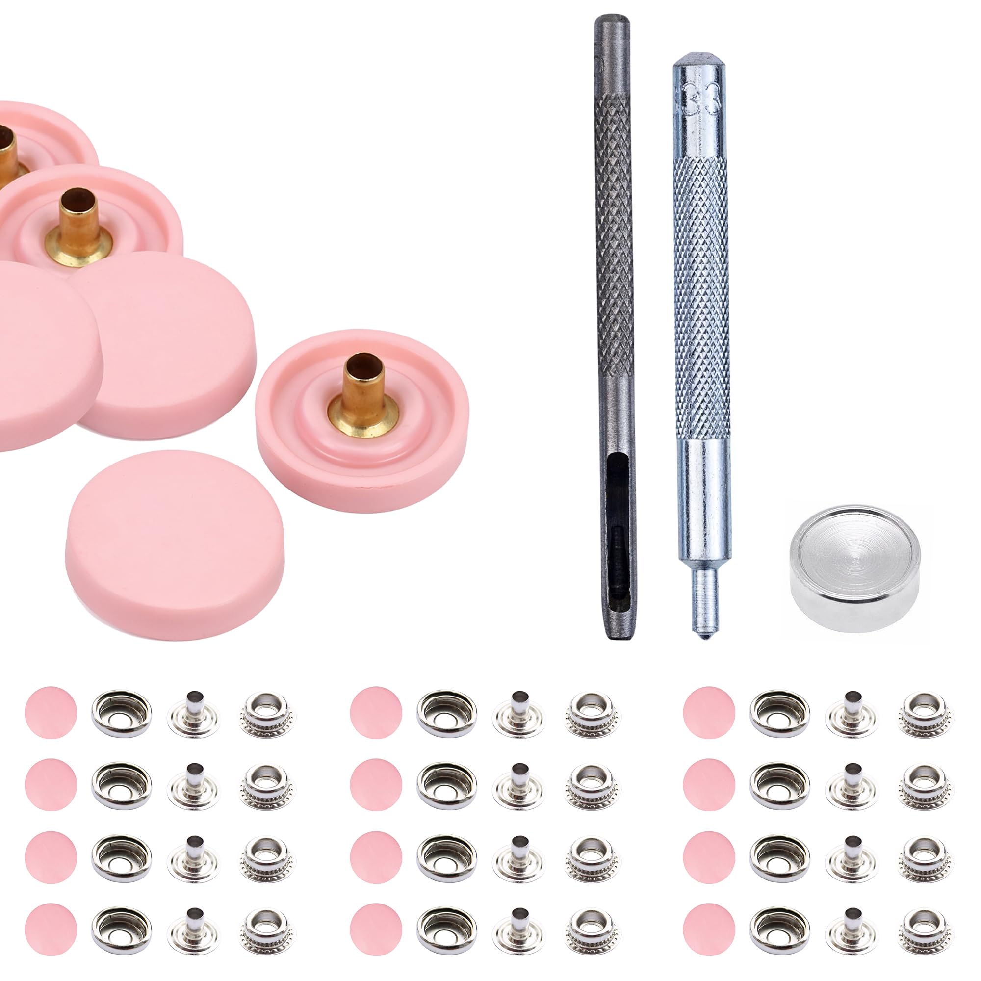 Boutons-pression 15 mm Trimming Shop en plastique et métal or rose pour couture x100