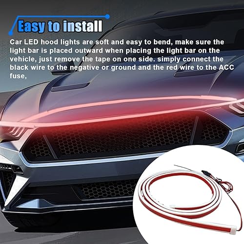 Miniatura 4 de Tira de luz LED para capó de automóvil, tira de luz diurna de inicio de escaneo dinámico, tira de luz LED flexible de 71 pulgadas, kit de tiras de
