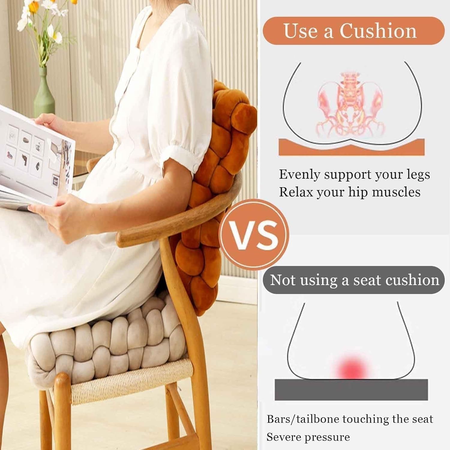 Square Knotted Pillow Hand-Knitted Plush Knot Pillow for Floor Throw Accent, Soft Floor Cushion, Bohemian Home Decor 2 Sizes, Multiple Colors(Brown,40x40x12cm)