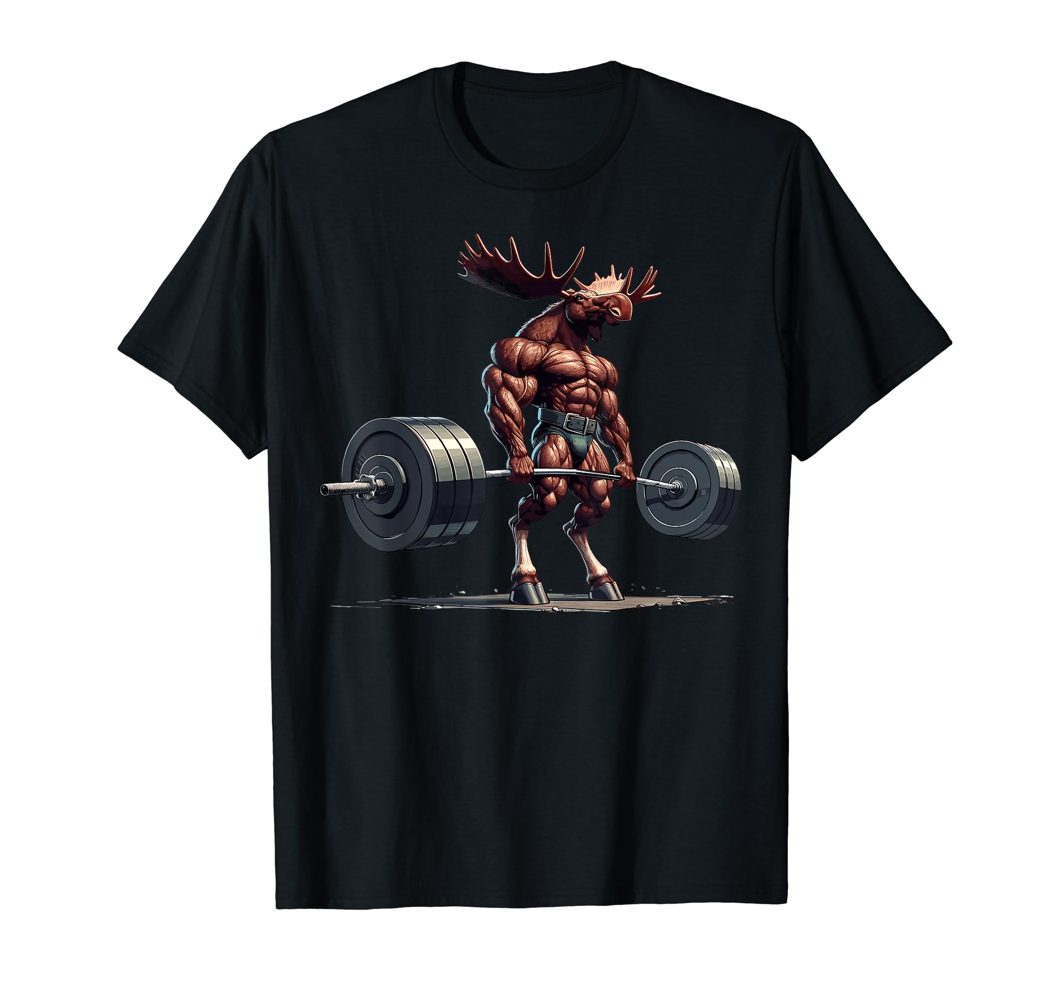 Moose Deadlifting Gym Humour Weightlifting Fitness Workout T-Shirt