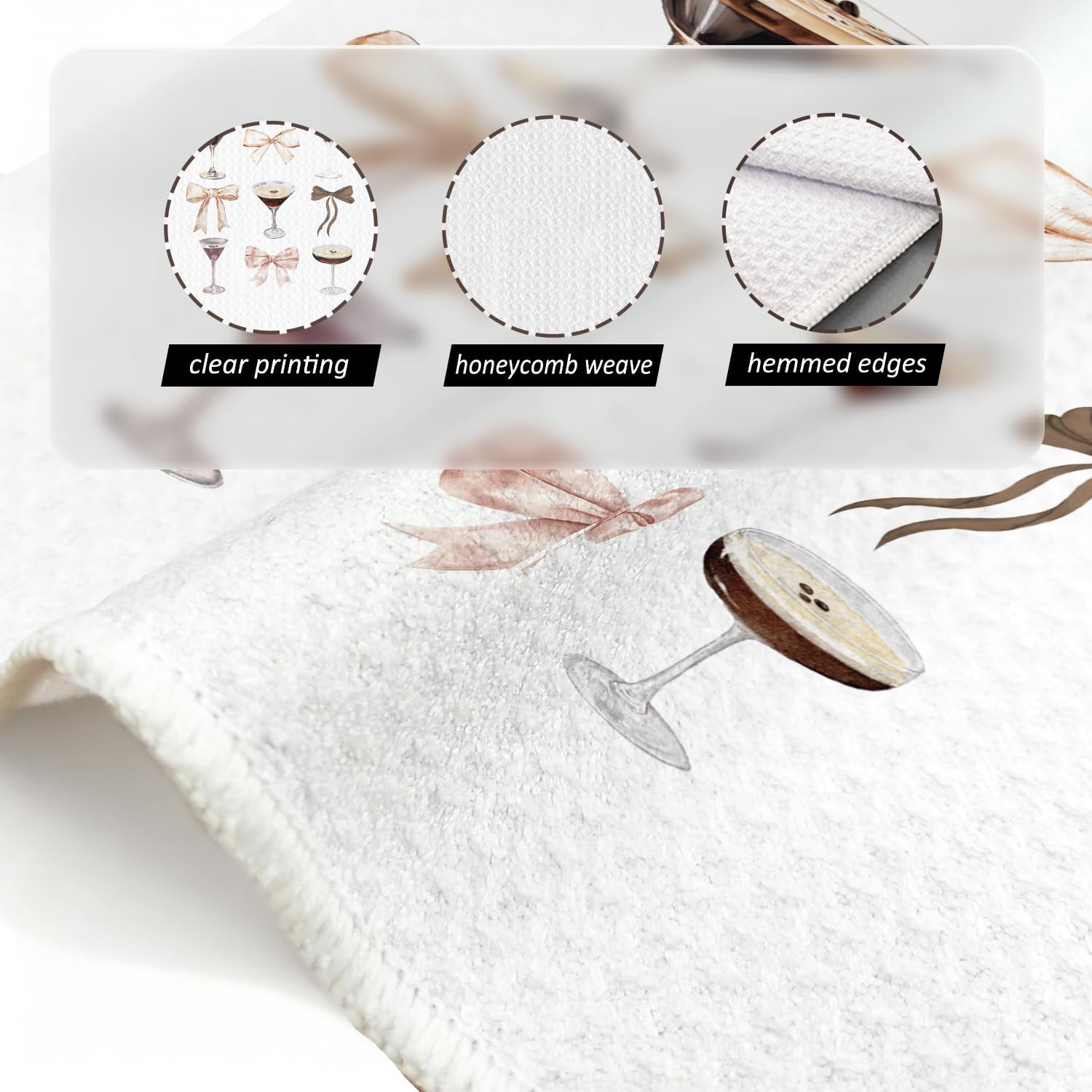 Coquette Bow Espresso Martini Kitchen Towels, Espresso Martini Gifts Dish Tea Towels, Gifts for Cocktail Lovers Decorative Hand Towel for Kitchen Bar Cart, 16x24 Inch - Image 4