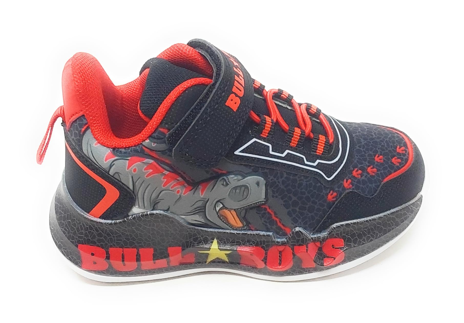 Bull Boys Scarpe Sportive per Bambini con luci e Dinosauro,Sneaker con Suola Antiscivolo amortizzante (Nero-Rosso, Sistema Taglie Calzature EU, Adolescente, Numero, Media, 31)