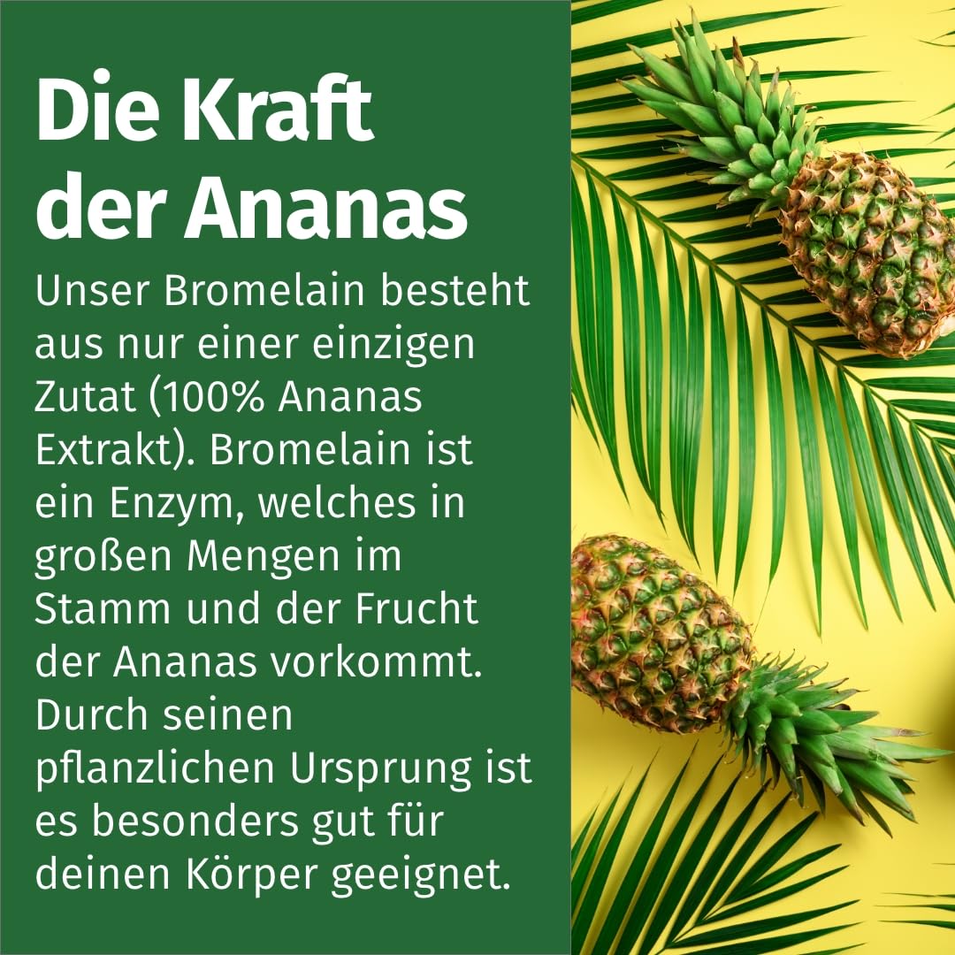 Green Naturals® Bromelain – Hochdosiert: 7.500 F.I.P (750 mg) aus natürlichem Ananas-Extrakt – magensaftresistente Kapseln – Vegan & laborgeprüft – 150 Kapseln (5 Monate)