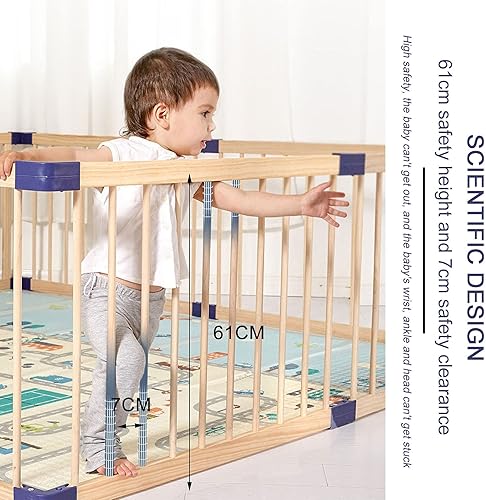 Miniatura 5 de Jolan Corralito de madera para bebés, valla de bebé con puerta, parque de seguridad plegable, para interiores y exteriores, parque de juegos