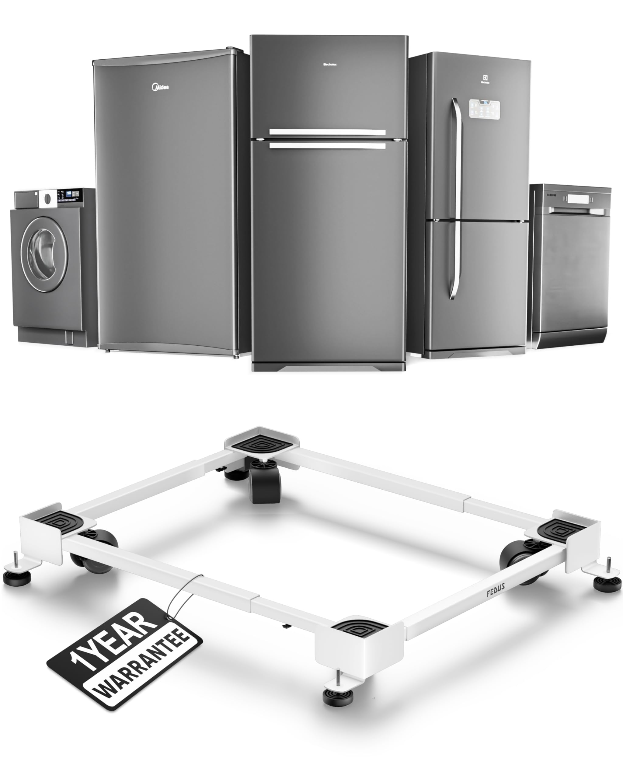 FEDUS MAXITROL Heavy Duty Fridge Stand Trolley with 360° Wheels, Anti-Vibration Pads, Rust-Proof Adjustable Metal Base (20x20 to 25x27 in) for LG, Samsung, Whirlpool, Godrej Refrigerator (225kg Load)-image-32