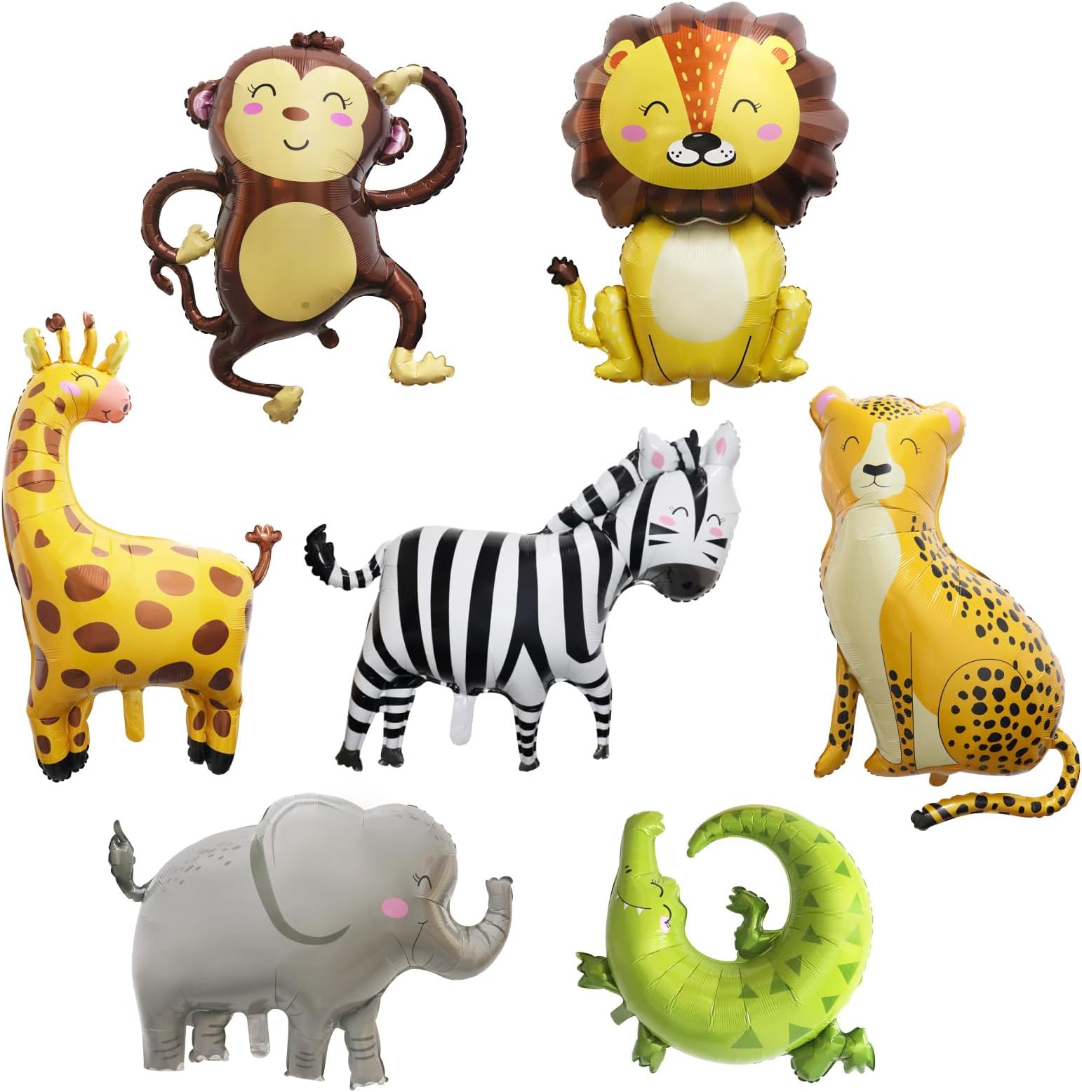 7pcs Jungle Safari Animals Balloons, Animal Shaped Foil Helium Balloon with Ribbon and Straw, Forest Theme Party Decoration (Animal)