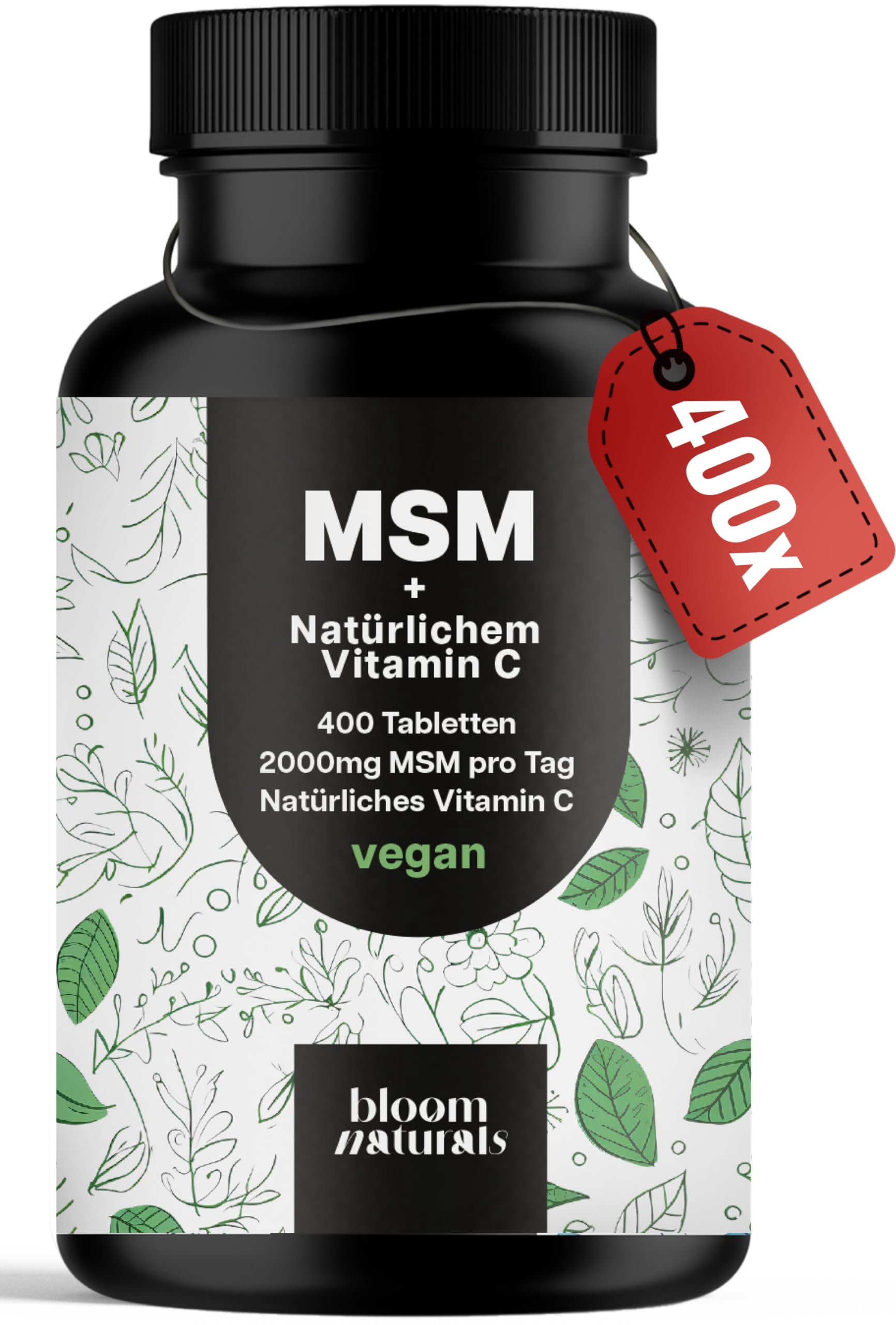 MSM Tabletten Hochdosiert - 400 Stück - 2000 mg MSM + Natürliches Vitamin C - Alternative zu Kapseln - Vegan & Produziert in Deutschland - Laborgeprüft - Verpackung kann variieren