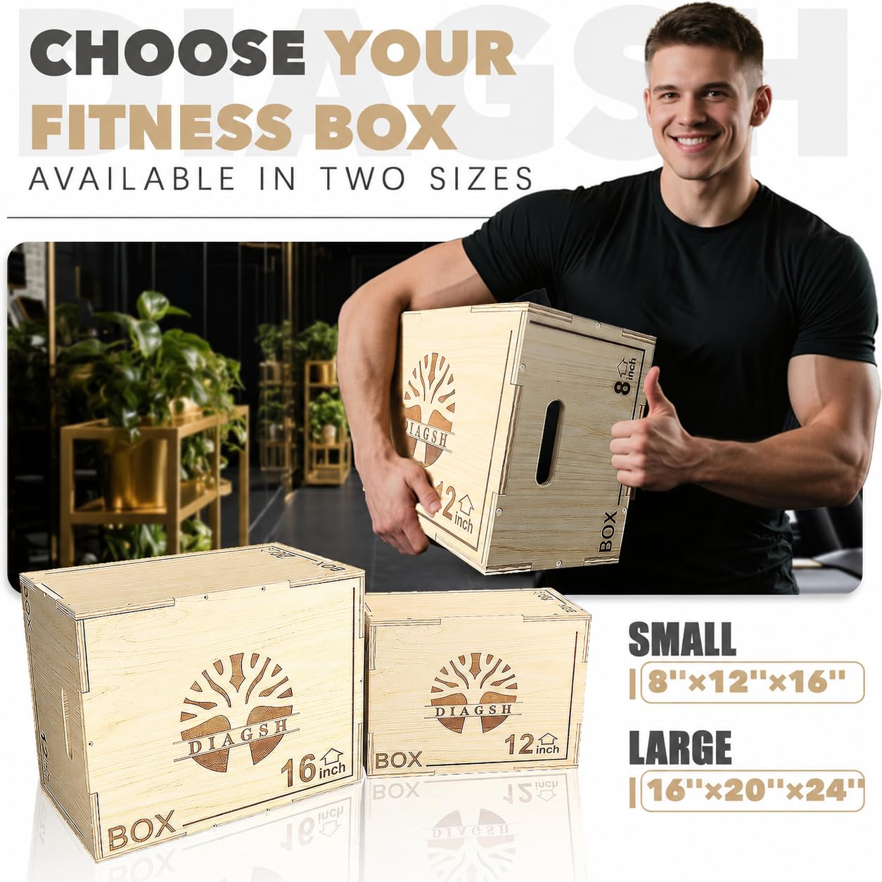 Plyo Box - Plataforma pliométrica de madera 3 en 1 (20 x 16 x 12 pulgadas) para entrenamiento de gimnasio en casa, ideal para saltos, sentadillas y acondicionamiento, 1 pieza