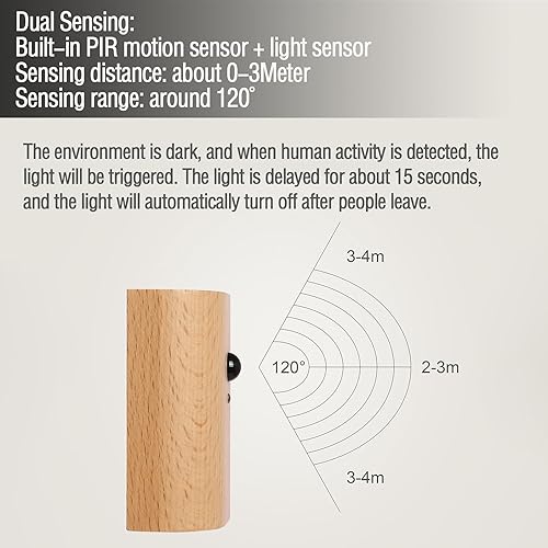 Miniatura 5 de Lámpara de pared LED de madera, luces nocturnas con sensor de movimiento, apliques recargables, luces para dormitorio (madera de fresno blanco, 2