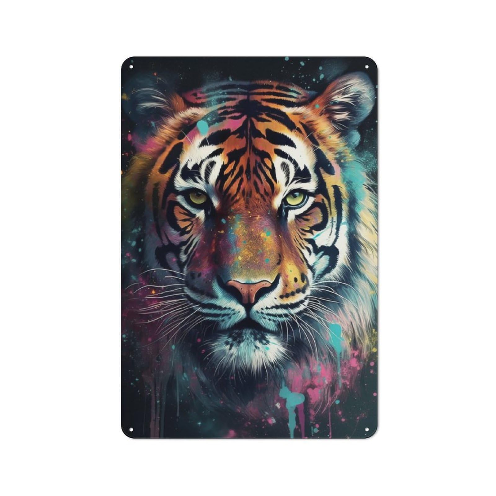 Junmoney Tiger Painting Vintage Printed Metal Sign 30X20cm For Workshop Wall, A Decorative Gift For A Newly Furnished Workshop