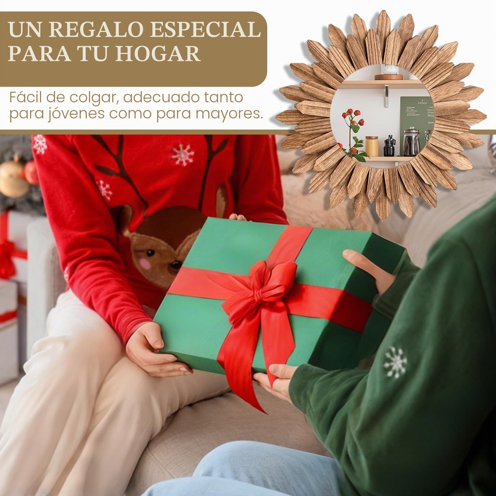 Espejo de pared pequeño redondo Ø50 cm con marco de madera flotante, espejo con marco de madera rústico en marrón natural para estilo campestre/costero/bohemio, para baño, sala de estar