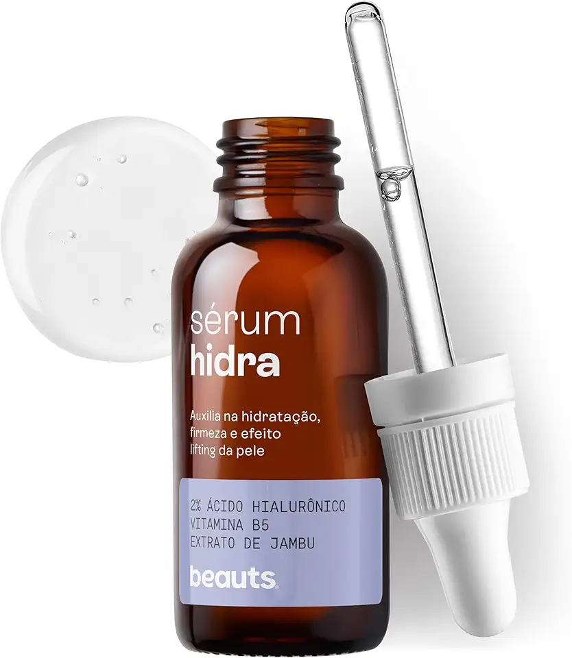 Serum Facial 2% Acido Hialuronico Puro e Vitamina B5 - Hidratante Facial com Efeito Lifting Preenchedor Anti Idade - Melhora da Elasticidade e Flacidez - Textura Aqua Gel - Vegano, 30g, Beauts