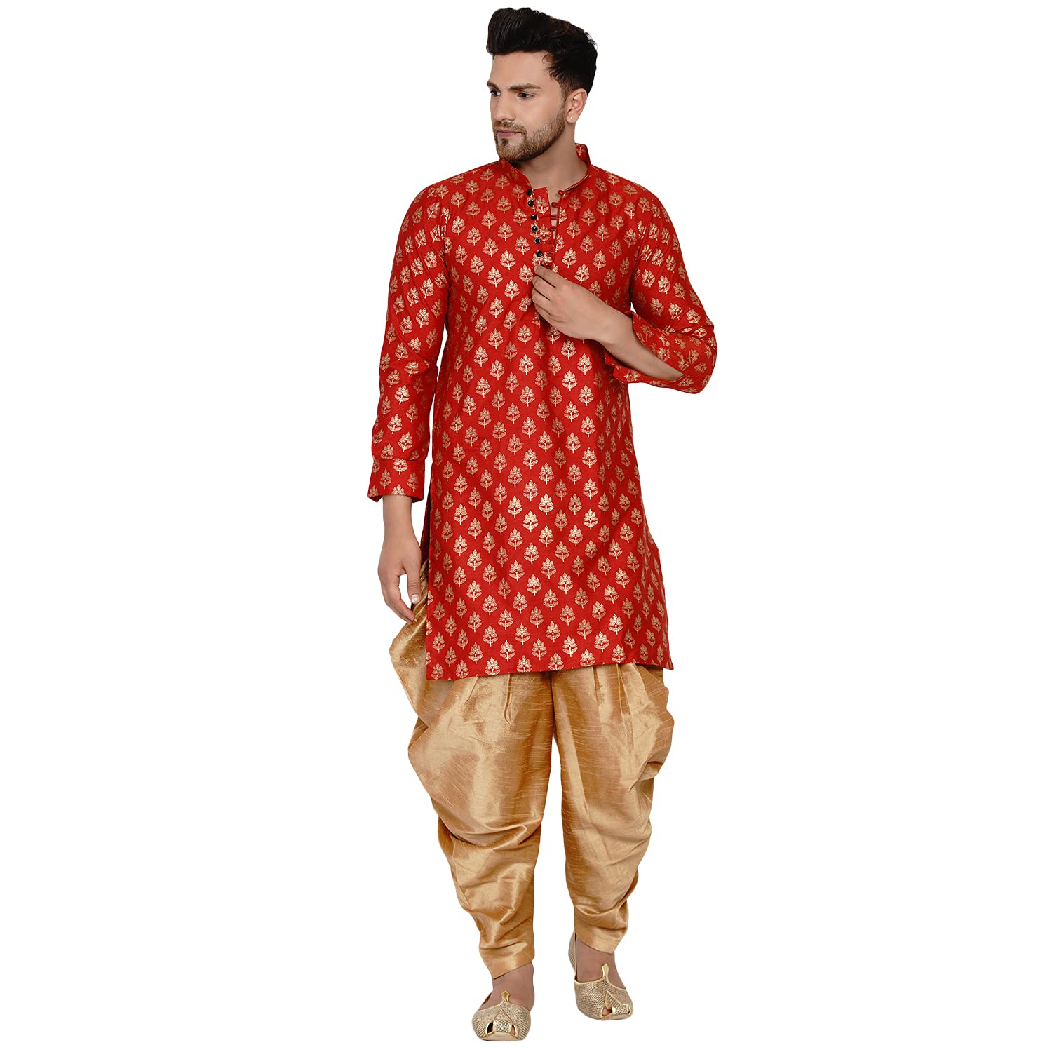 veera paridhaan Men's Banarasi Full Sleeve Printed Long Straight Kurta and Dhoti Set-picture-8