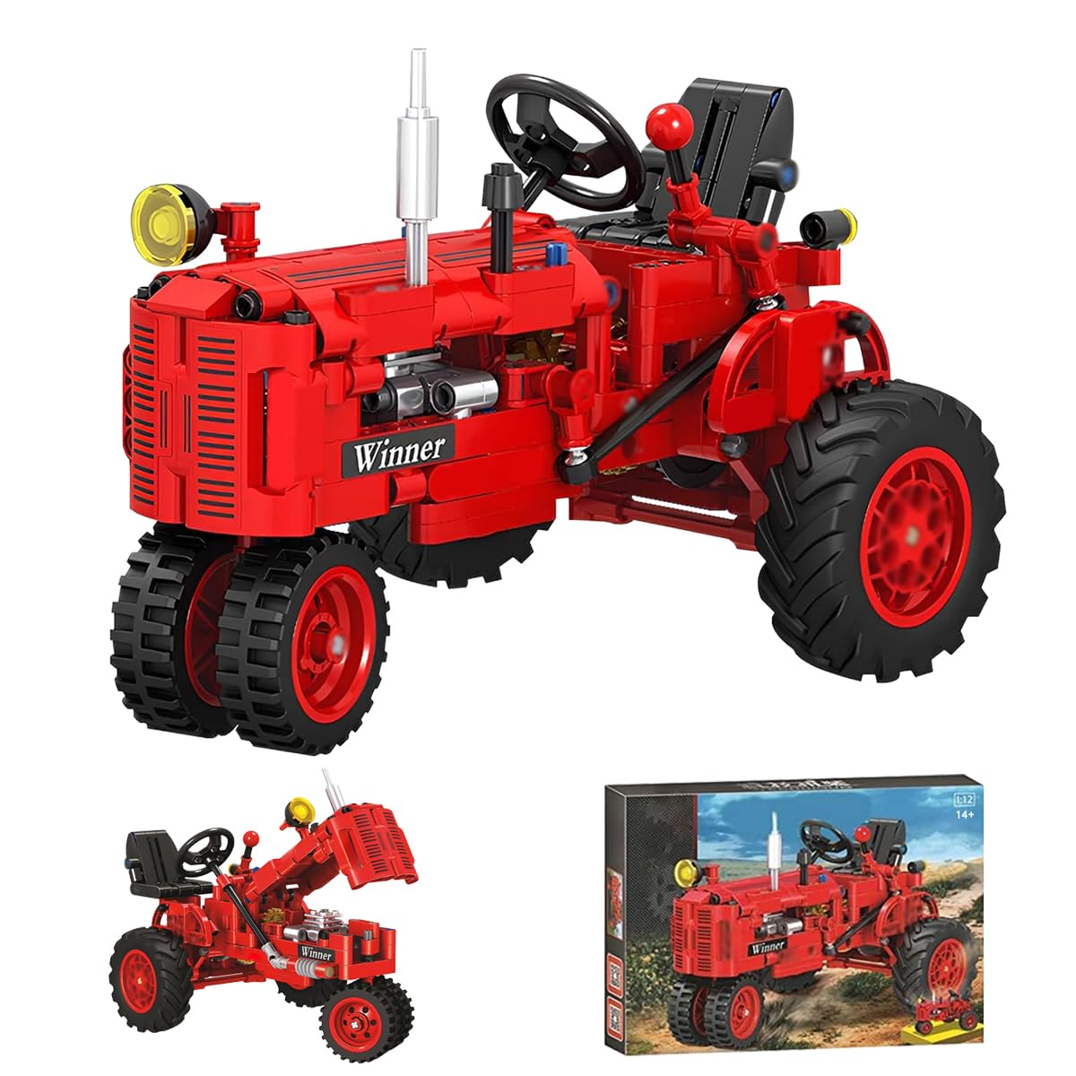 LIKLIKLINK Technik Retro Tractor Building Set, 1:12 Classic Tractor Building Blocks, 302 Pcs MOC Tractor Model Kits, Collectible Farm Trailer Construction Set for Teens and Adults