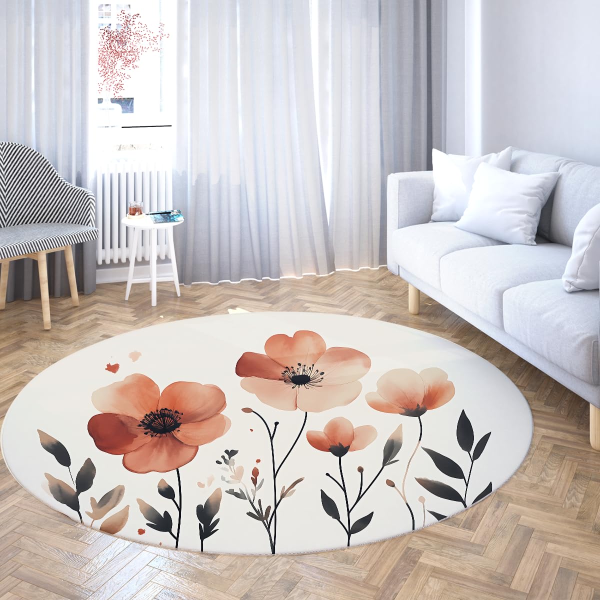 Tapis rond rétro moderne 180cm antidérapant et lavable en machine