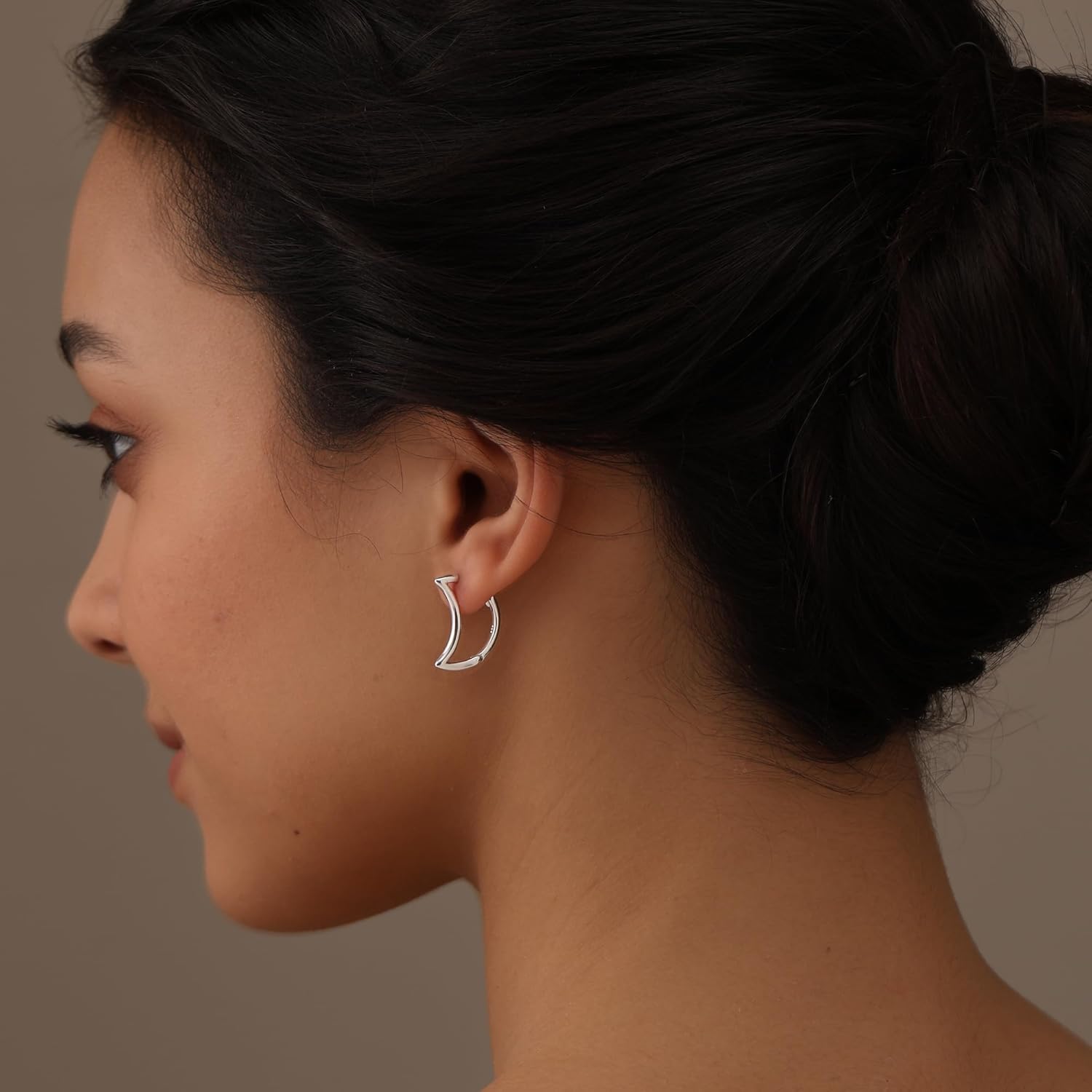 Charmsy 925 Sterling Silver Crescent Moon Hinged Hoop Earrings | Moon Piercing Rings for Daith Helix Cartilage Piercings 20MM