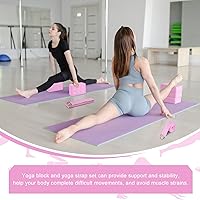 Vista 6 de RETON Juego de 2 bloques de yoga con correa, bloque de yoga rosa de alta densidad, bloques de espuma EVA ligeros, bloques de yoga, pilates, ladrillo