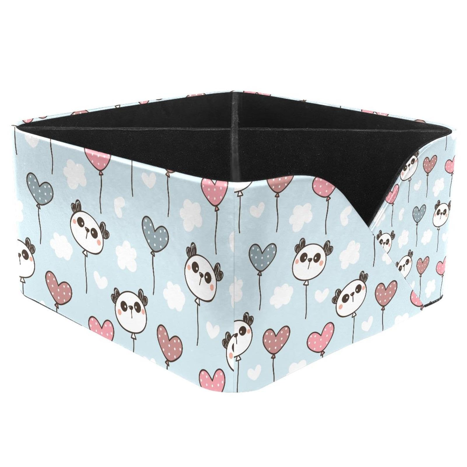 KengjuTesu Panda Face and Balloon Hearts and Clouds Pattern Desktop Organizer Pen Holder, Rectangular Pencil Cup for Office, Study and Makeup Stations