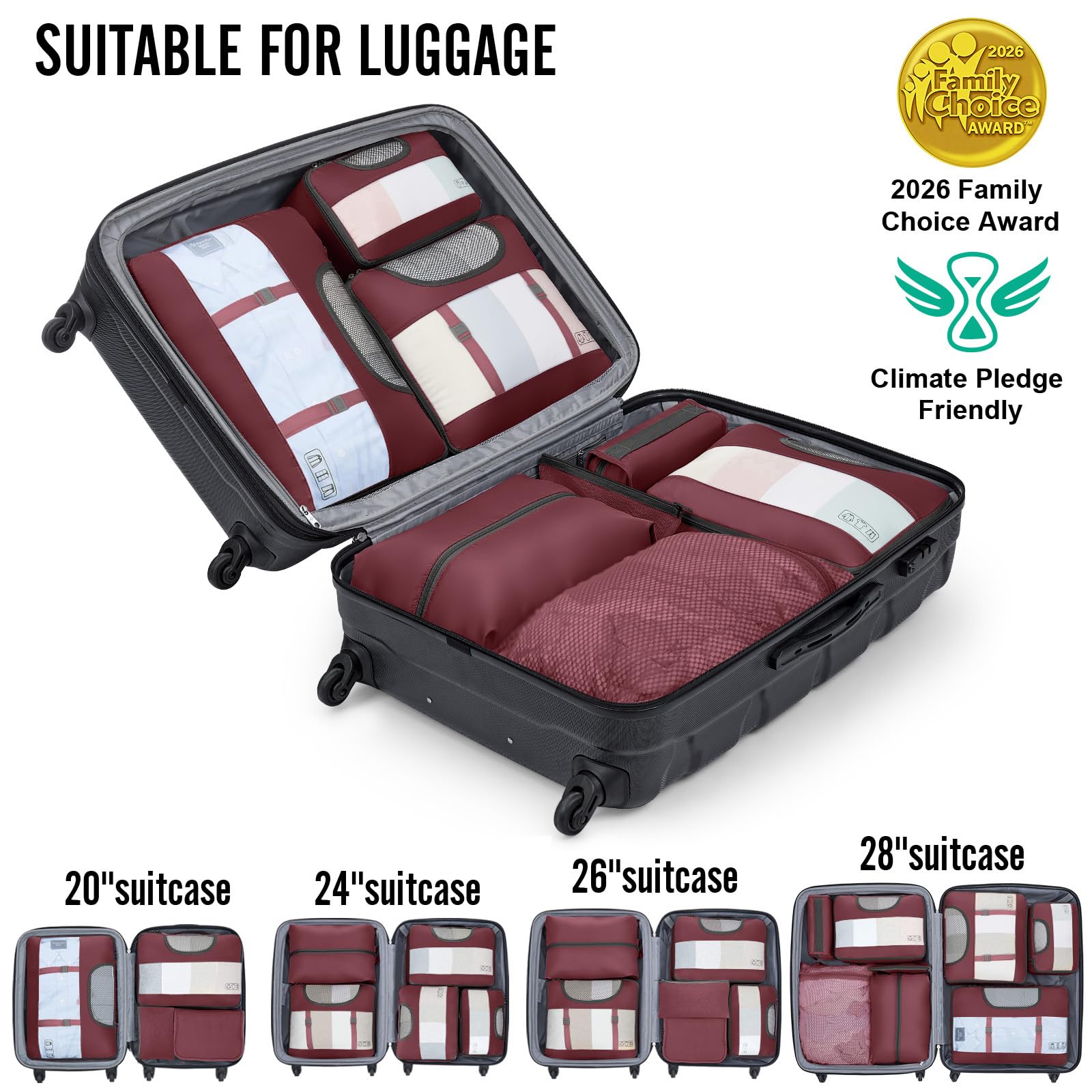 Veken 8 Set Packing Cubes for Travel Essentials,Anti-Wrinkle Buckled Suitcase Organizer for Shoe & Toiletry Bag,Carry On Luggage Bag with 99+ Count Mesh Holes for Airplane & College Dorm Accessories view 6