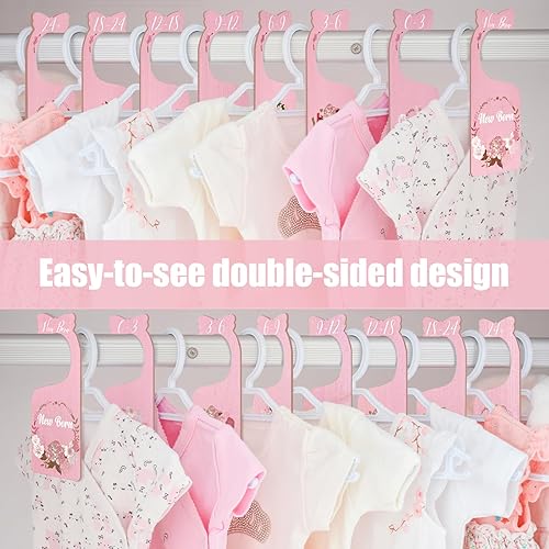 Miniatura 4 de Divisores de armario para bebé, paquete de 8 unidades de flores rosas de madera de doble cara para ropa de bebé, organizador de tamaño de ropa de