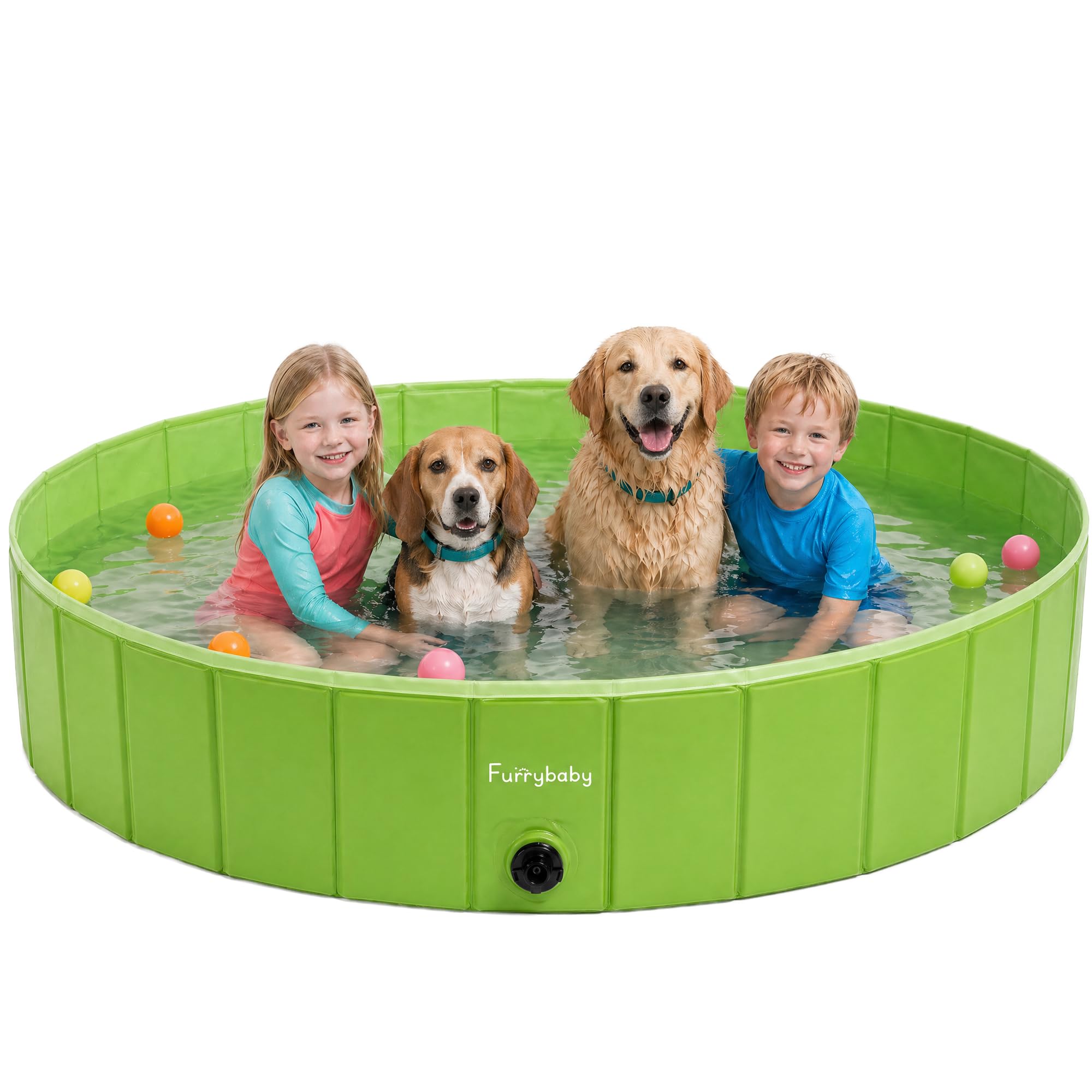 furrybaby Dog Paddling Pool for Extra Large Dogs, Foldable Dog Pool Paddling Pool for Dogs, Puppy Pool for Gardens with PVC, Non-Slip Base & Drain Plug, Green, 160 x 30 cm, XL — image 1