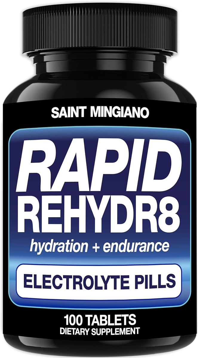 Saint Mingiano Rapid Rehydr8 Electrolyte Supplements 100 Capsules – Hydration Pills, Altitude Prevention Prevention, Cramping and Supports Muscle Endurance and Recovery - 100 Easy to Swallow