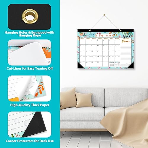 Miniatura 5 de SKEFOLI Calendario de escritorio 2024-2025, 18 meses de enero de 2024 a junio de 2025, calendario de escritorio grande de 17 x 12 pulgadas 2024,