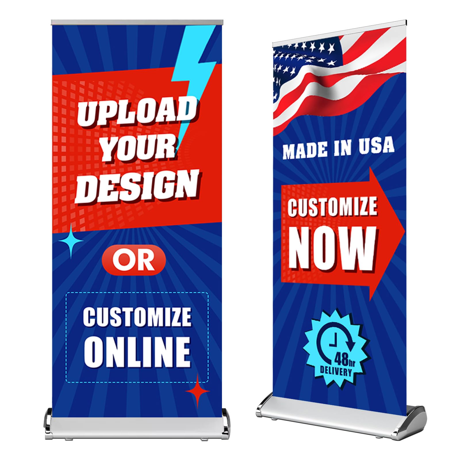 Custom Retractable Banner with Silver Aluminum Stand, MADE IN USA - 33"x81" with Deluxe Banners and Signs Customize, Custom Banners Personalized for Business, Birthday, Event