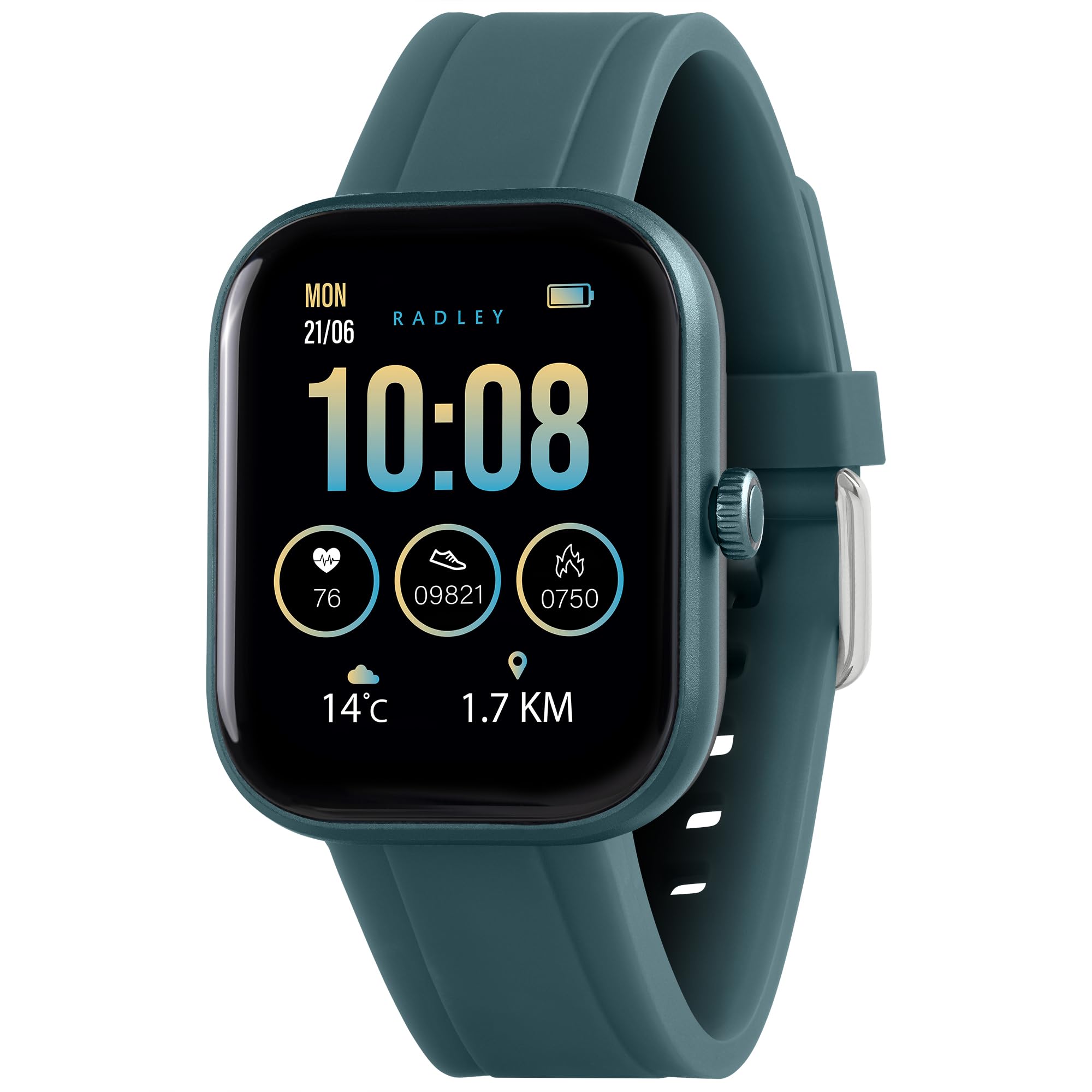 Reloj inteligente RADLEY Serie 55 con correa de silicona verde azulado 7
