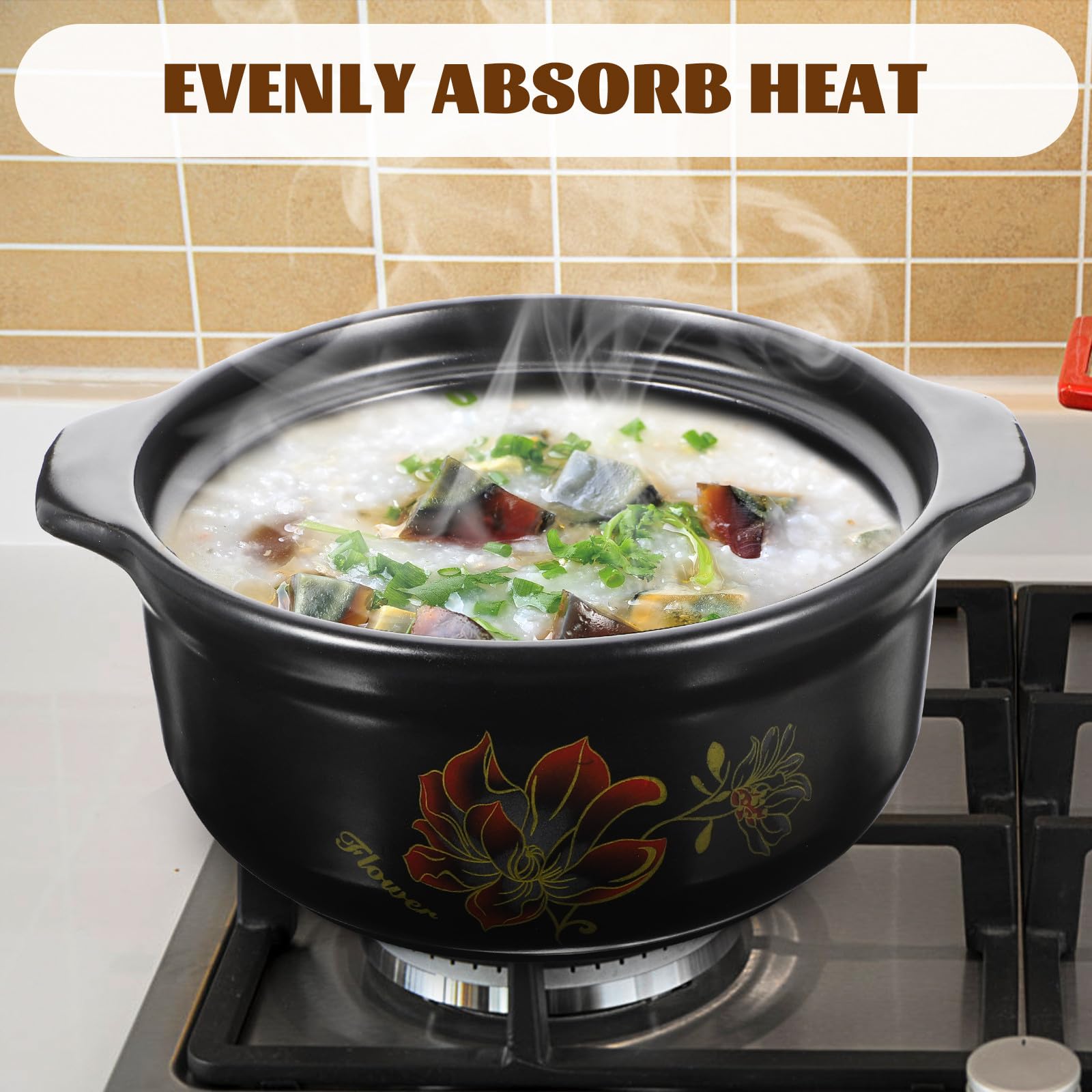 Pentola in Ceramica Nera Coperchio, per Cucina e Cottura | Distribuzione Uniforme del Calore, Conserva Calore, Praticità Elevata, Uso Domestico Quotidiano