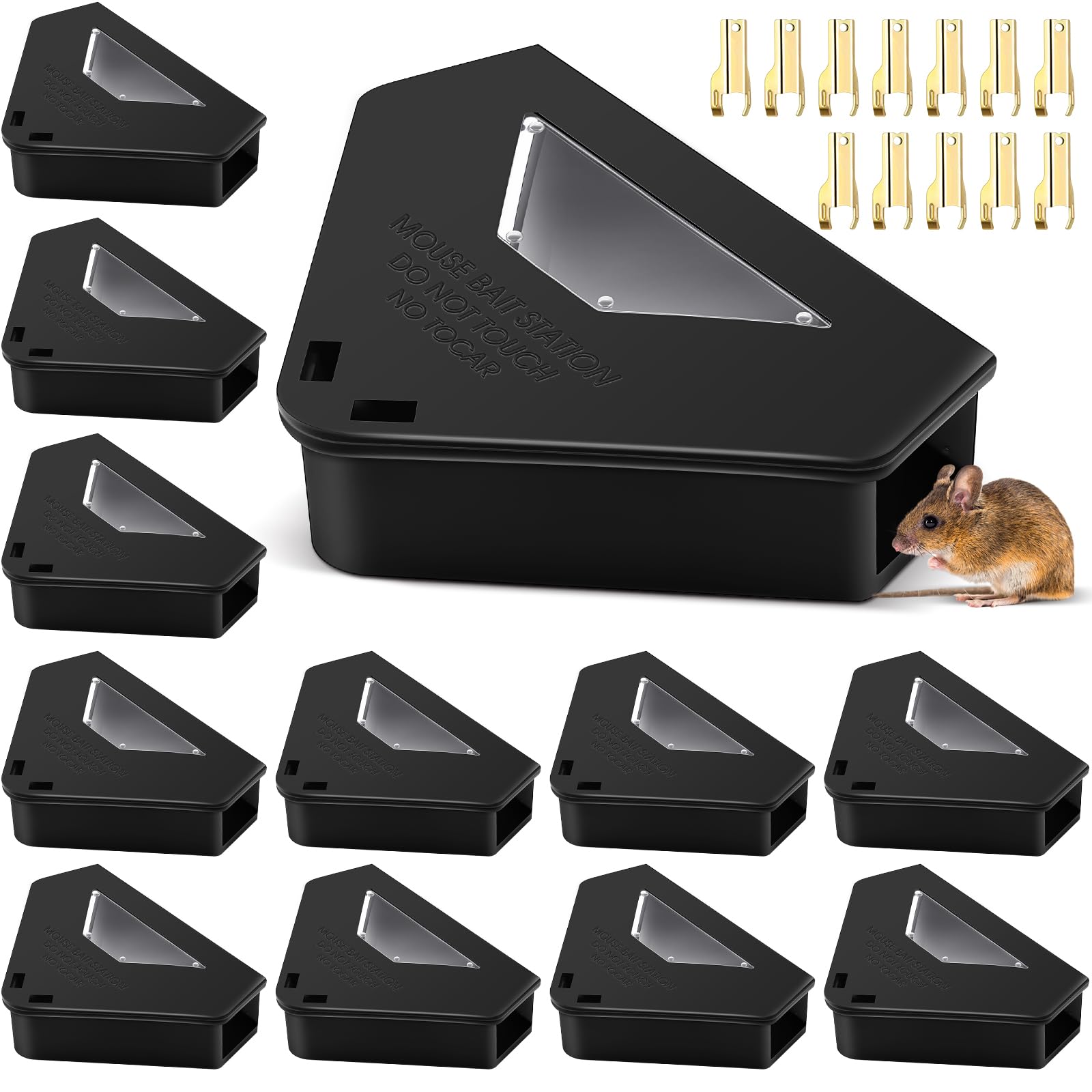 Qualirey 12 Pcs Mouse Bait Station with Key Required Mouse Stations Mice Traps Bait Boxes Mice Station for Small Mice Indoor Outdoor, Keeps Children Safe, Bait Not Included