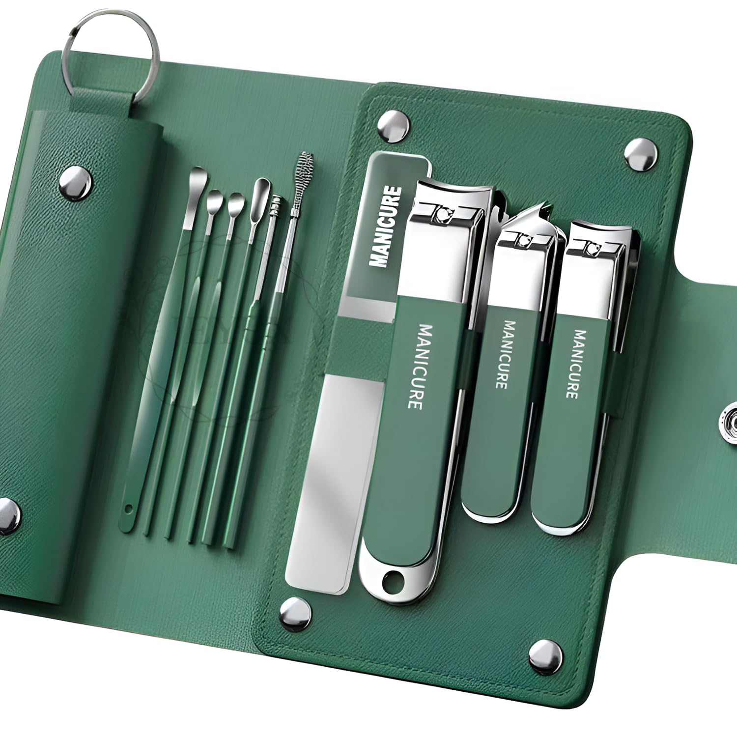 Premium Stainless Steel Nail Clipper Set for Men & Women – Sharp, Rust-Proof, Ergonomic Grip for Thick Nails – 10 in 1 Professional Manicure Pedicure Tool Kit with Travel Case (Dark Green)